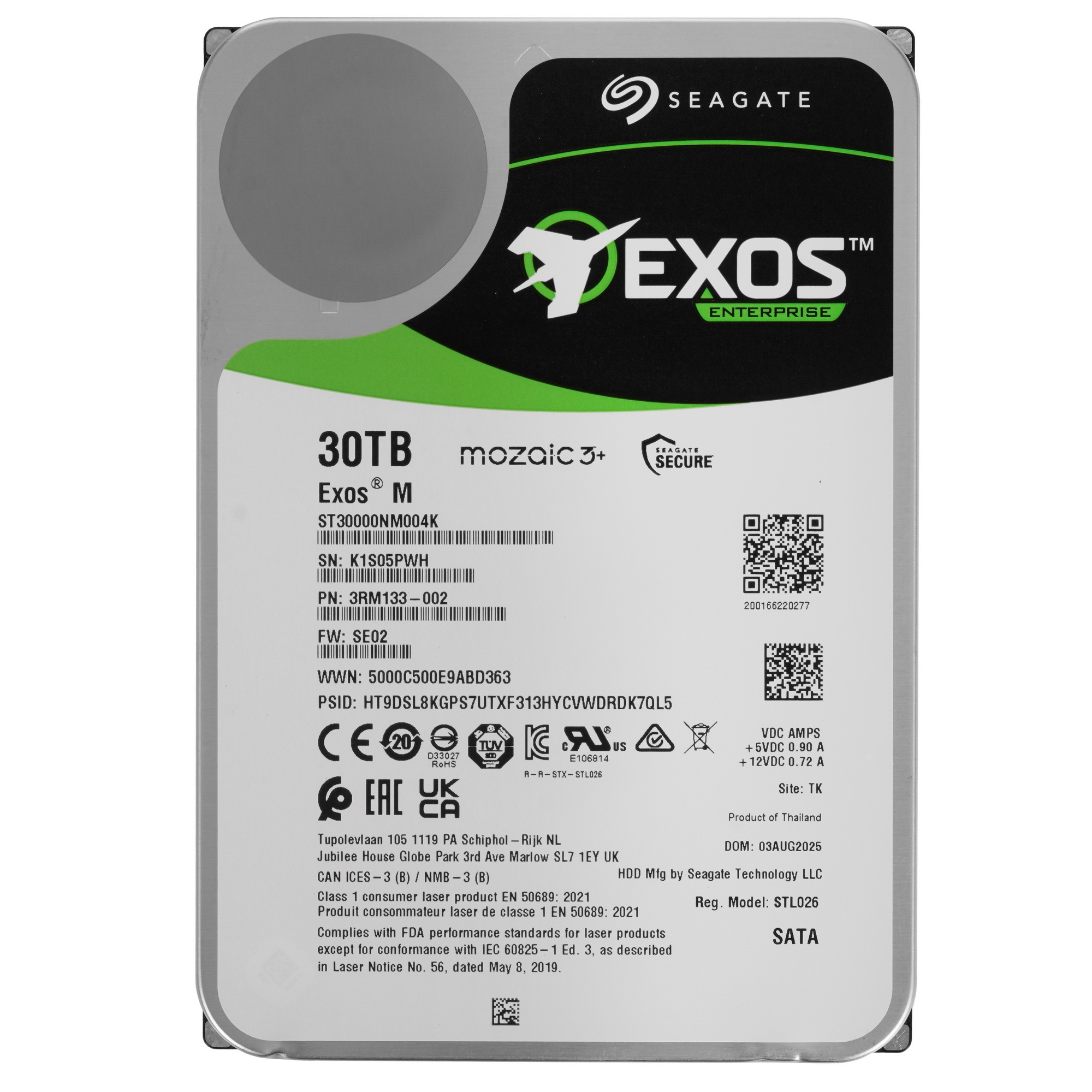 Жесткий диск серверный Seagate 3.5" 30TB Seagate Exos M SATA 6Gb/s, 7200rpm, 512MB, 512e, CMR, Mozai