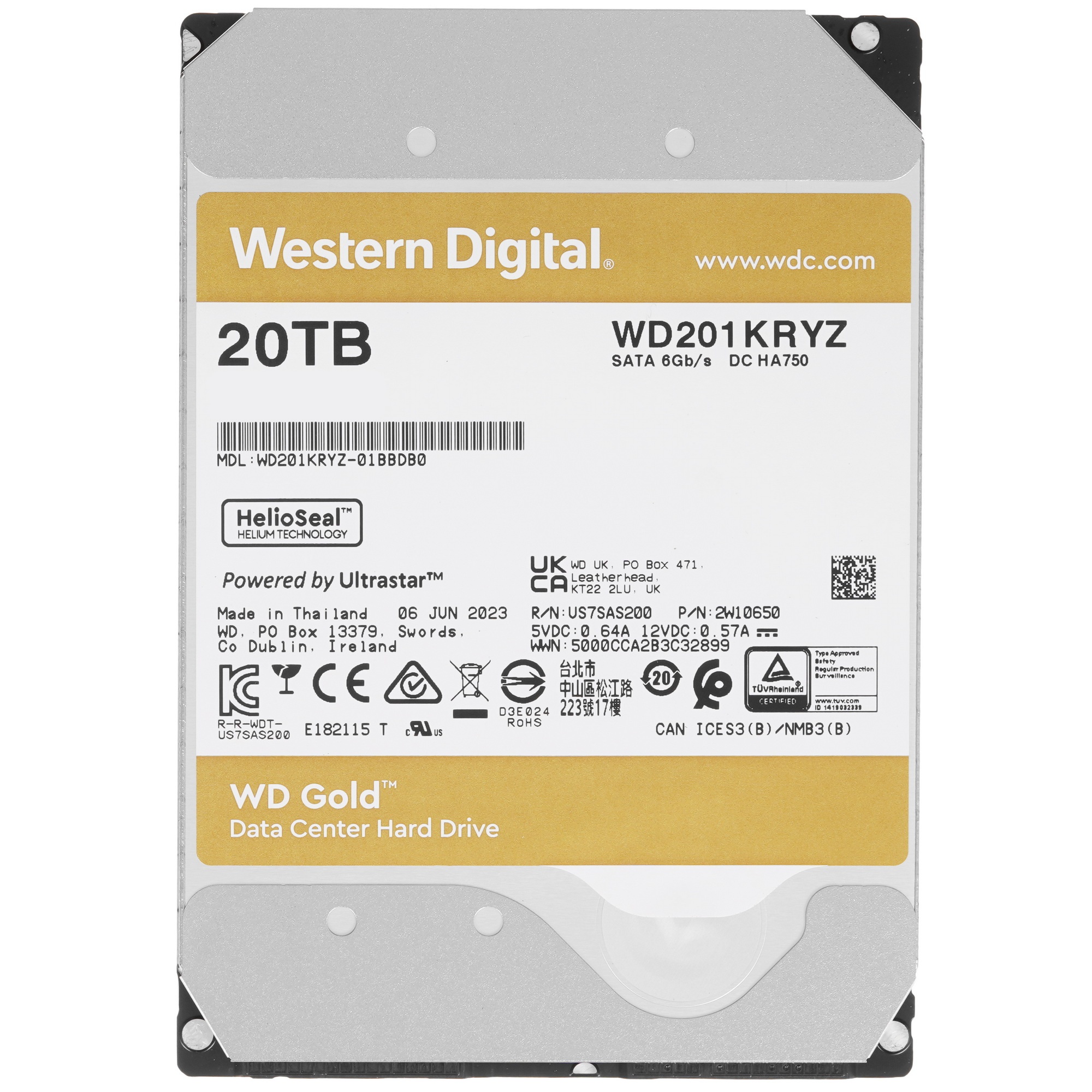 Жесткий диск SATA 20TB 7200RPM 6GB/S 512MB GOLD WD201KRYZ WDC