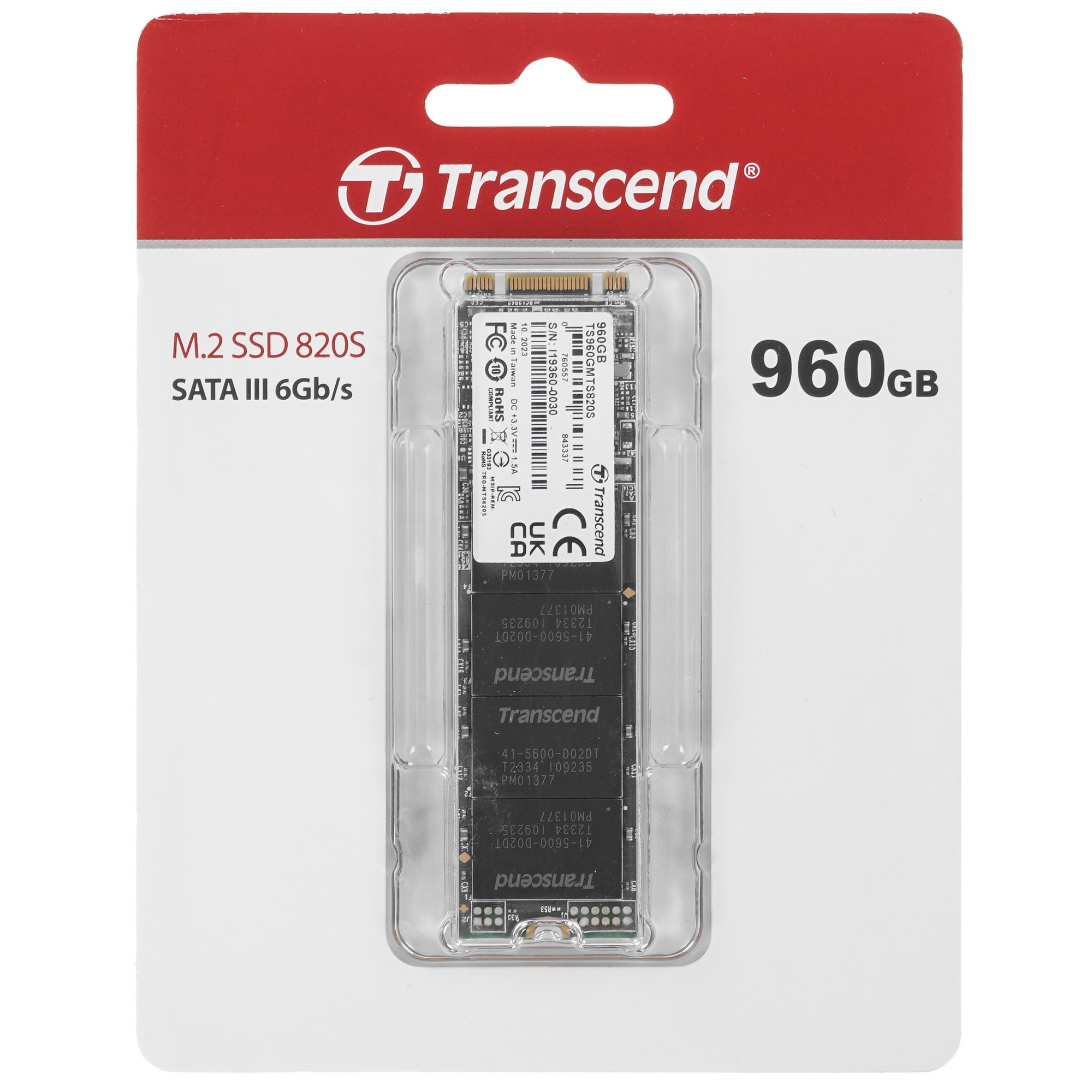 Накопитель SSD M.2 Transcend 960Gb MTS820  (SATA3, up to 560/520MBs, 75000 IOPs, 3D T