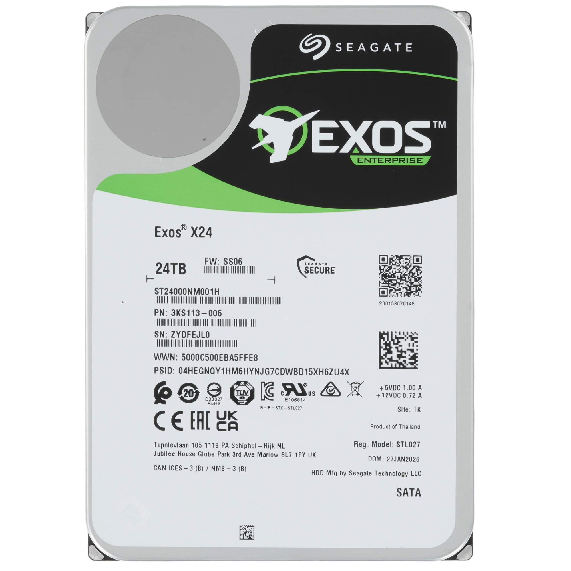 Жесткий диск Seagate SATA-III 24TB ST24000NM001H Server Exos X24 4KN (7200rpm) 512Mb 3.5"