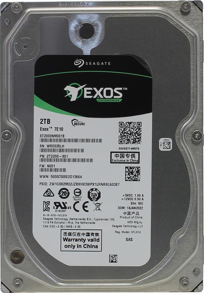Жесткий диск Seagate HDD SAS 2Tb, ST2000NM001B, Exos 7E10, 7200 rpm, 256Mb buffer 512n (аналог ST200