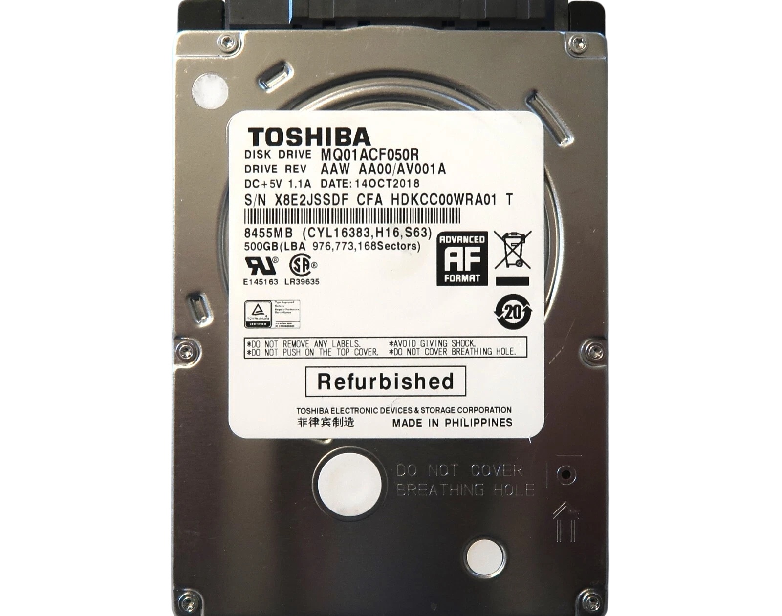 Жесткий диск HDD Toshiba SATA3 500Gb 2.5" 7200 16Mb OFFICIAL RECERTIFIED 1 year warranty