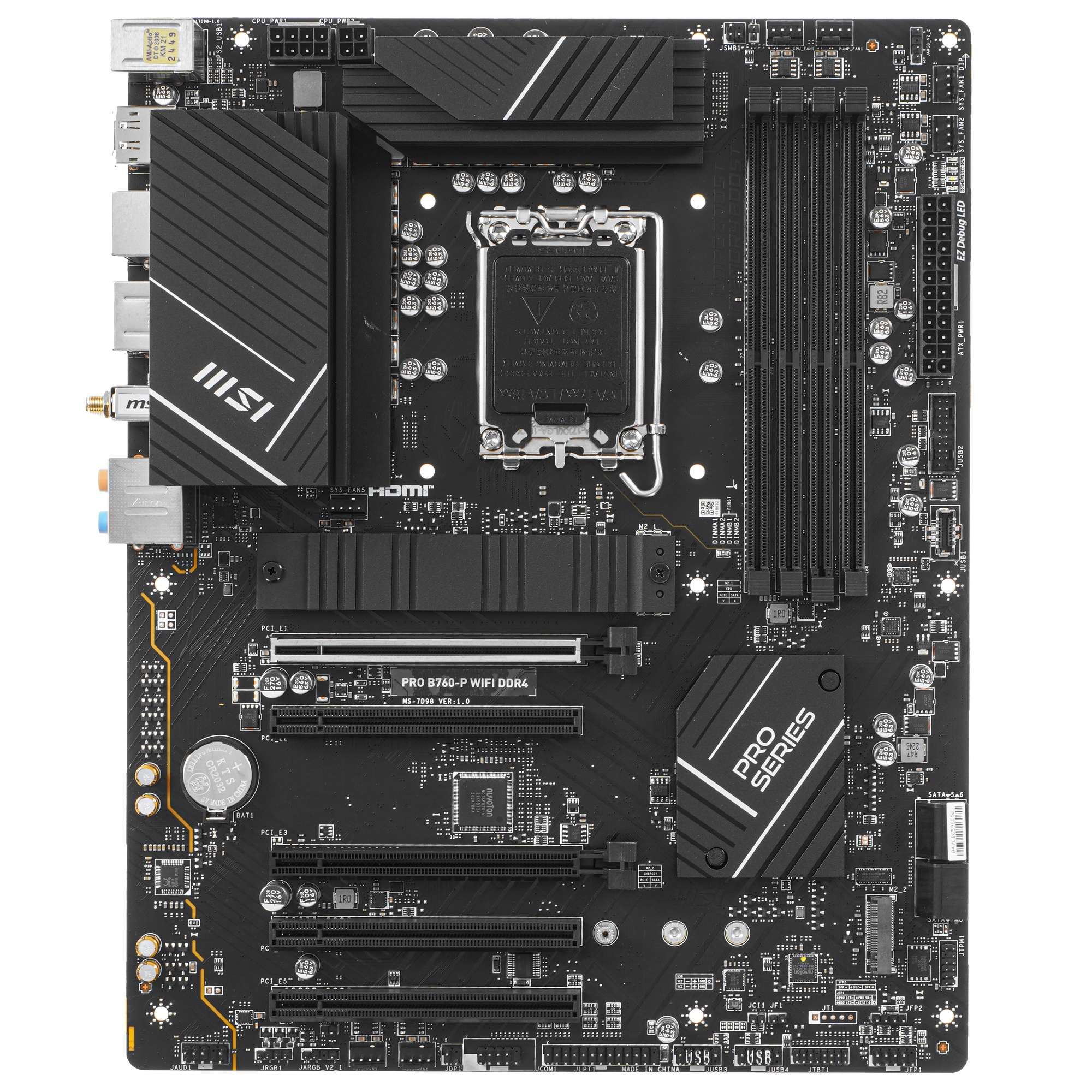 Материнская плата MSI PRO B760-P WIFI DDR4, LGA 1700, Intel B760, 4xDDR4, 4xSATA, 2xM.2, 1xPCIe 4.0