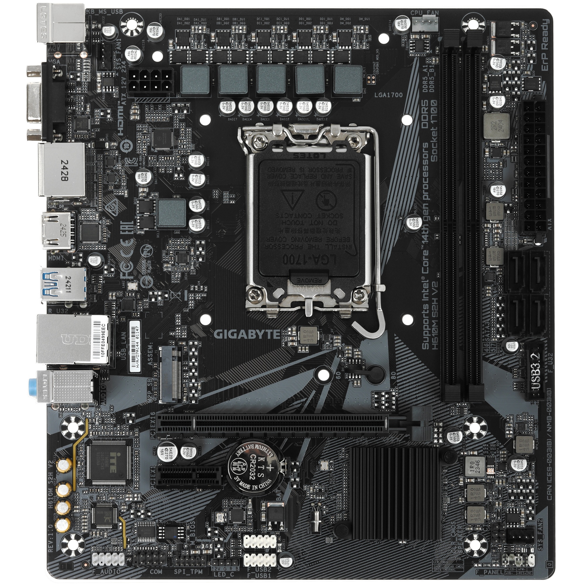 Материнская плата Gigabyte H610M S2H V2, LGA 1700, Intel H610, 2xDDR5, 4xSATA, 1xM.2, 1xPCIe 4.0 x16
