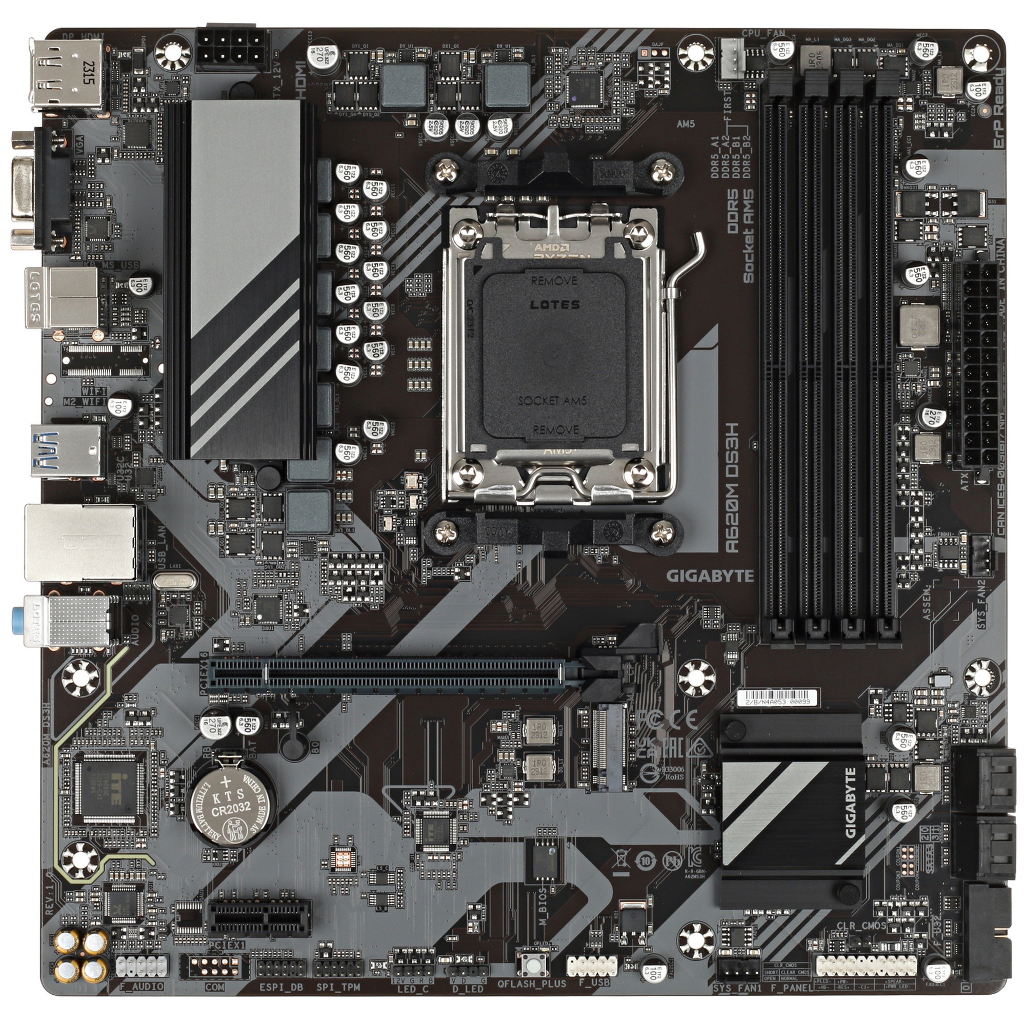 Материнская плата Gigabyte A620M DS3H, Micro-ATX, AM5, AMD A620, 4xDDR5, 4xSATA, 1xM.2, 1xPCI-E 4.0