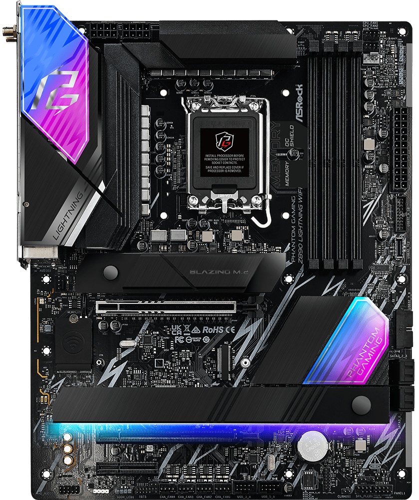 Материнская плата ASRock Phantom Gaming Z890 LIGHTNING WIFI, LGA 1851, Intel Z890, 4xDDR5, 4xSATA, 4