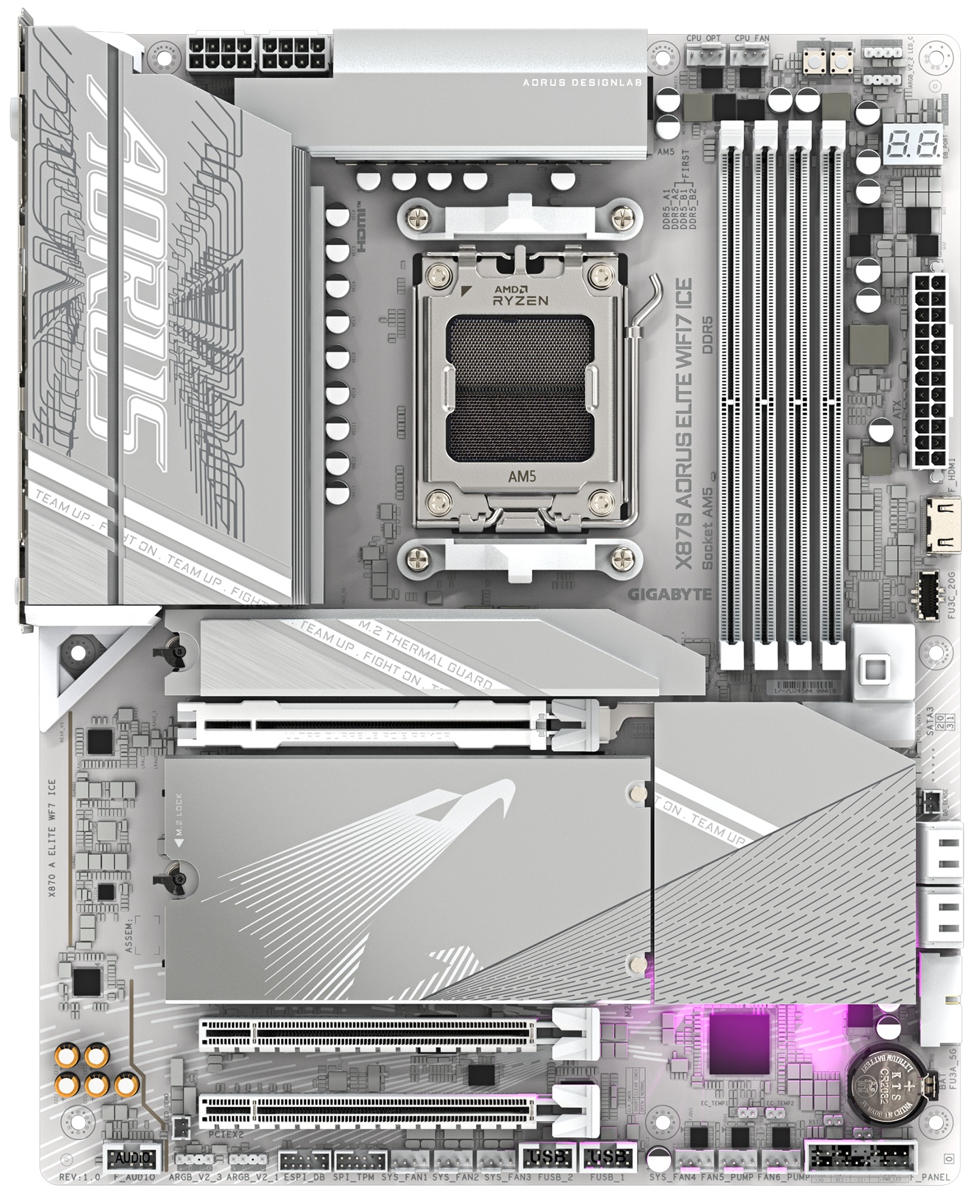 Материнская плата Gigabyte X870 AORUS ELITE WIFI7 ICE, AM5, AMD X870, 4xDDR5, 4xSATA, 4xM.2, 1xPCI-E