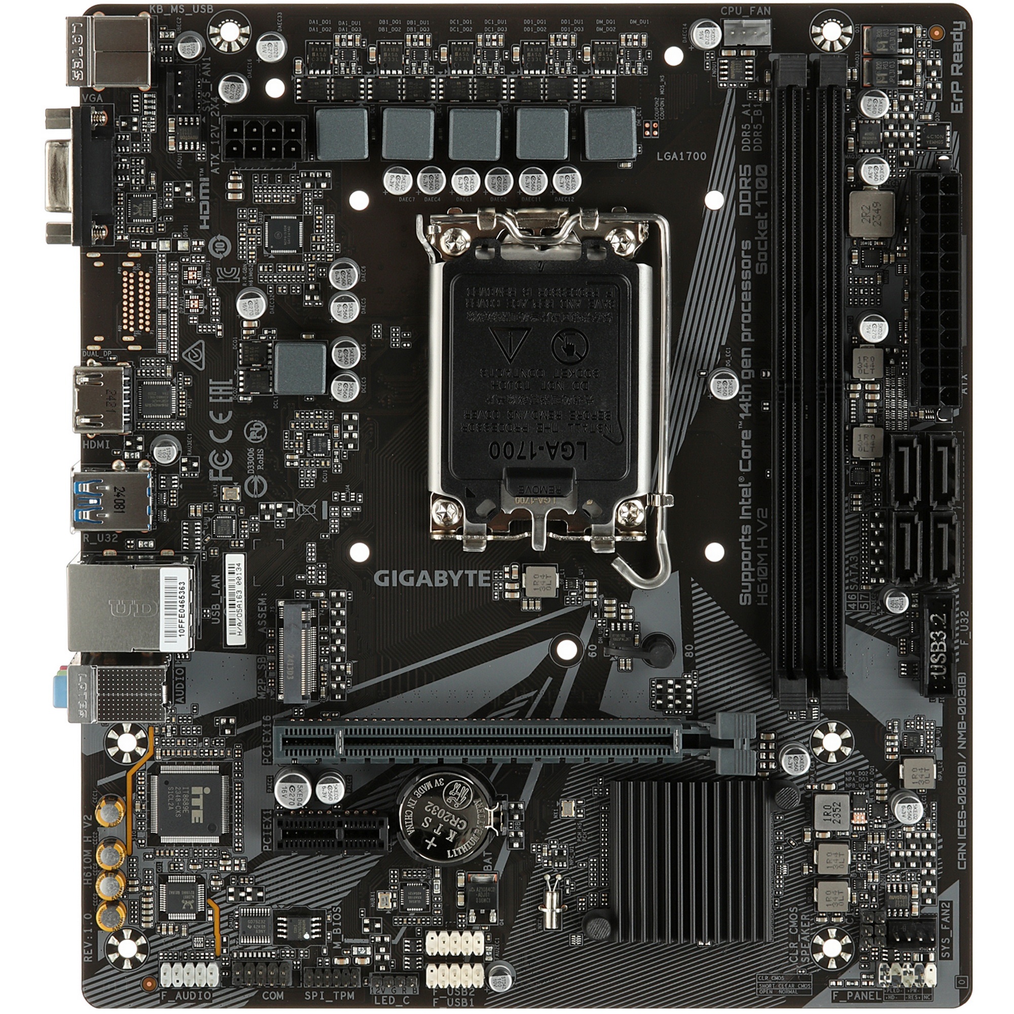 Материнская плата Gigabyte H610M H V2, LGA 1700, Intel H610, 2xDDR5, 4xSATA, 1xM.2, 1xPCIe 4.0 x16,