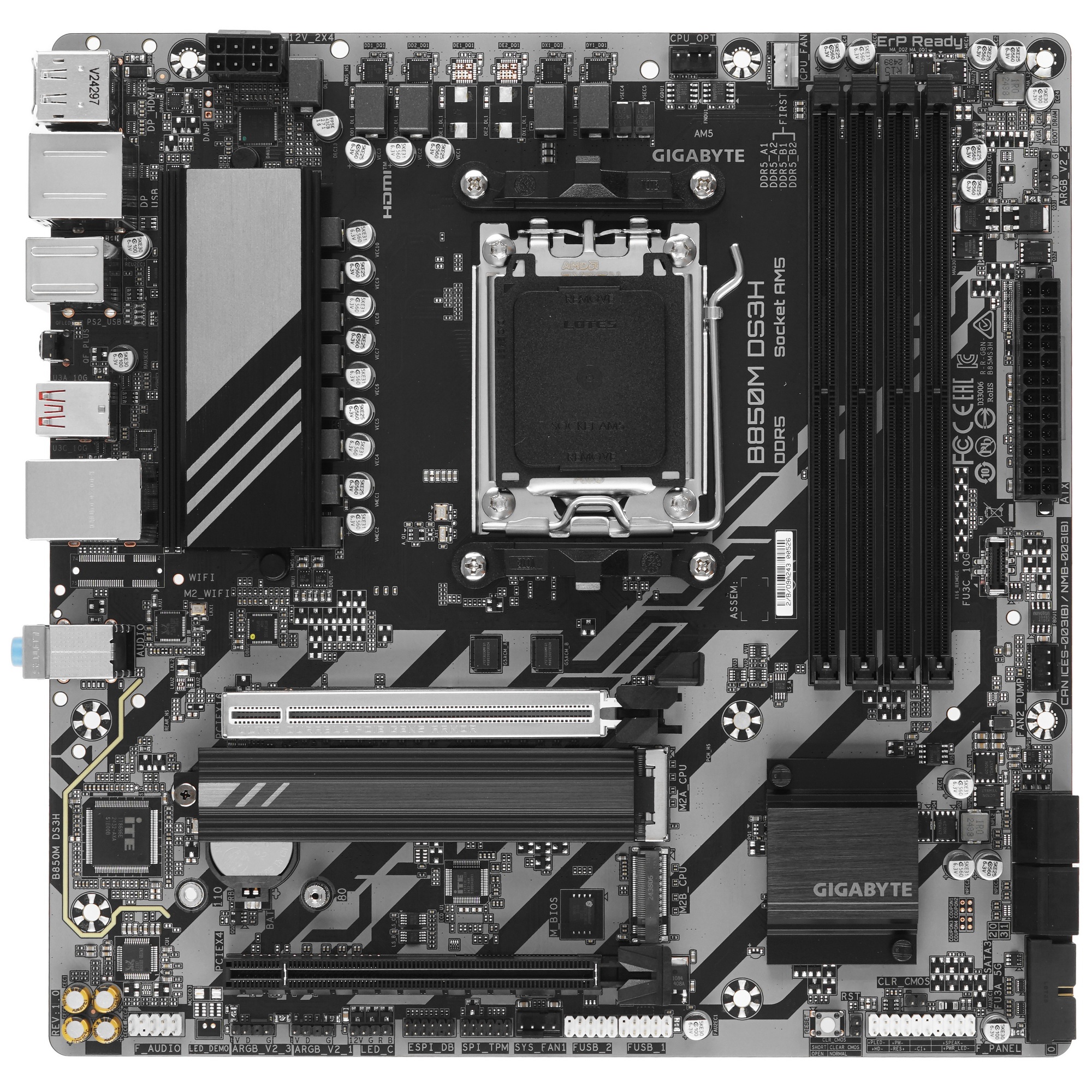 Материнская плата Gigabyte B850M DS3H, AM5, AMD B850, 4xDDR5, 4xSATA, 2xM.2, 1xPCIe 5.0 x16, 1xPCIe