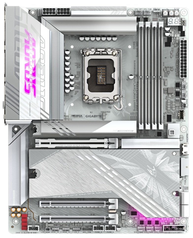 Материнская плата Gigabyte Z890 AORUS ELITE X ICE, LGA 1851, Intel Z890, 4xDDR5, 4xSATA, 5xM.2, 1xPC