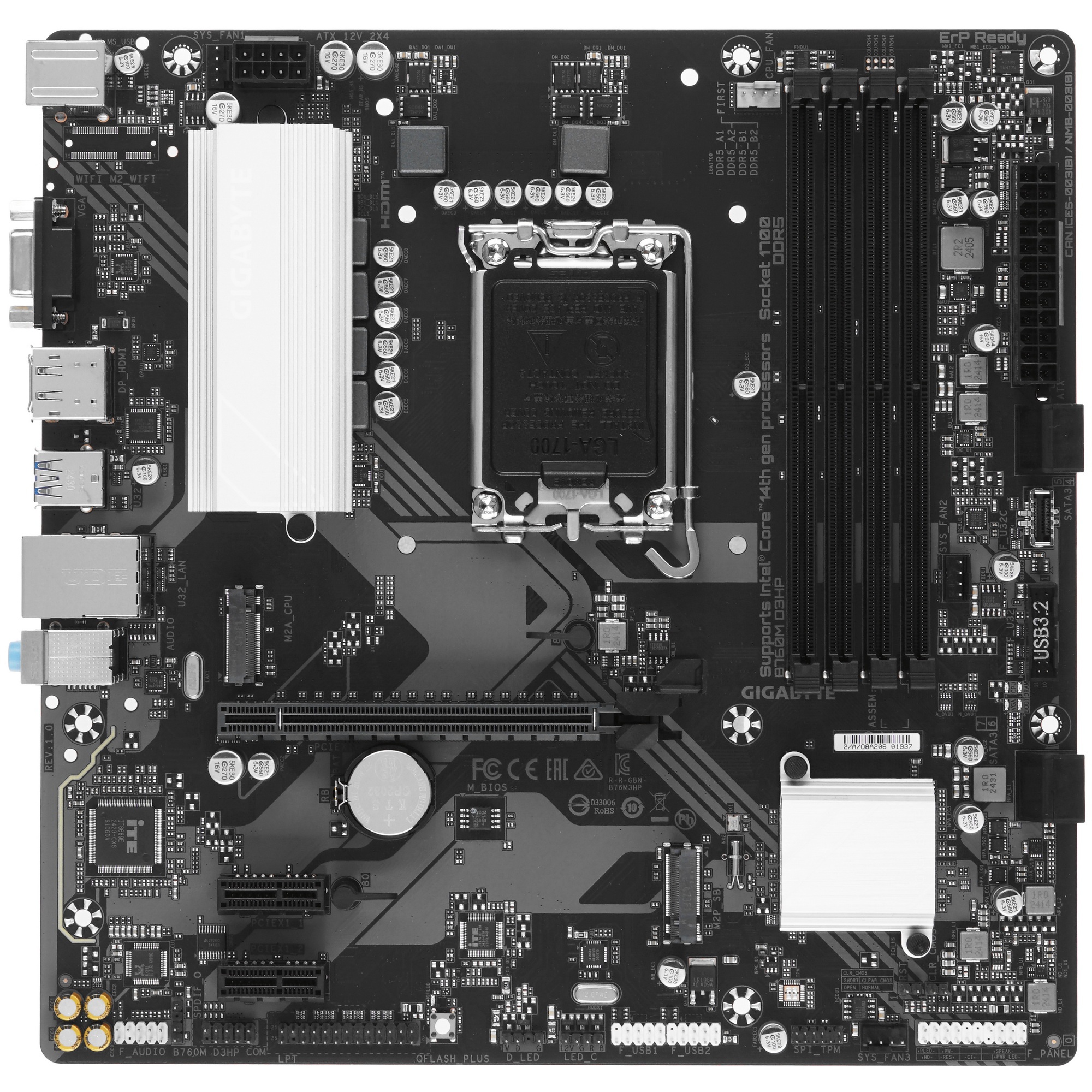 Материнская плата Gigabyte B760M D3HP DDR5, LGA 1700, Intel B760, 4xDDR5, 4xSATA, 2xM.2, 1xPCIe 4.0