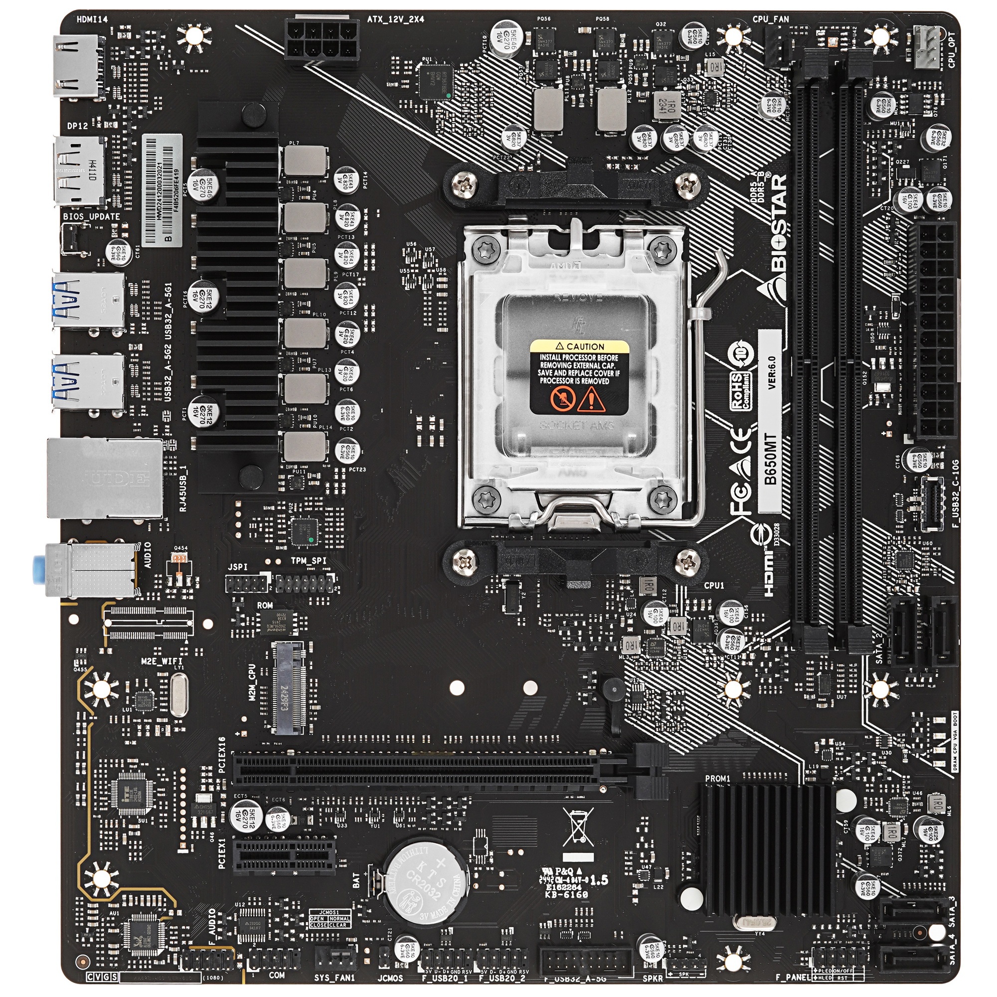 Материнская плата Biostar B650MT, AM5, AMD B650, 2xDDR5, 4xSATA, 1xM.2, 1xPCI-E 4.0 x16, 1xPCI-E x1,
