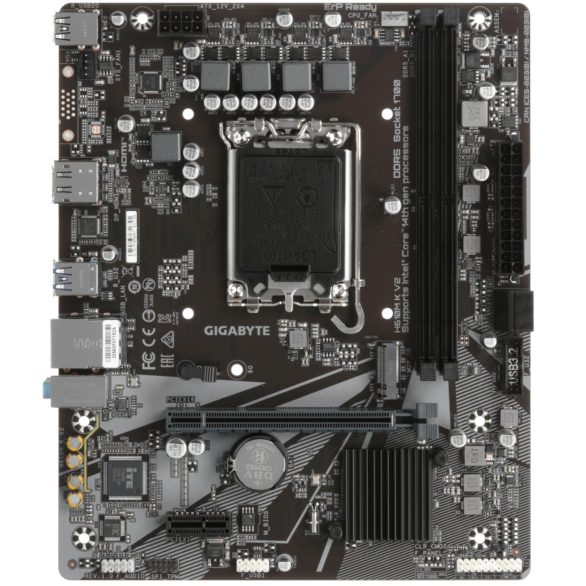 Материнская плата Gigabyte H610M K V2 Soc-1700 Intel H610 2xDDR5 mATX AC`97 8ch(7.1) GbLAN+HDMI+DP
