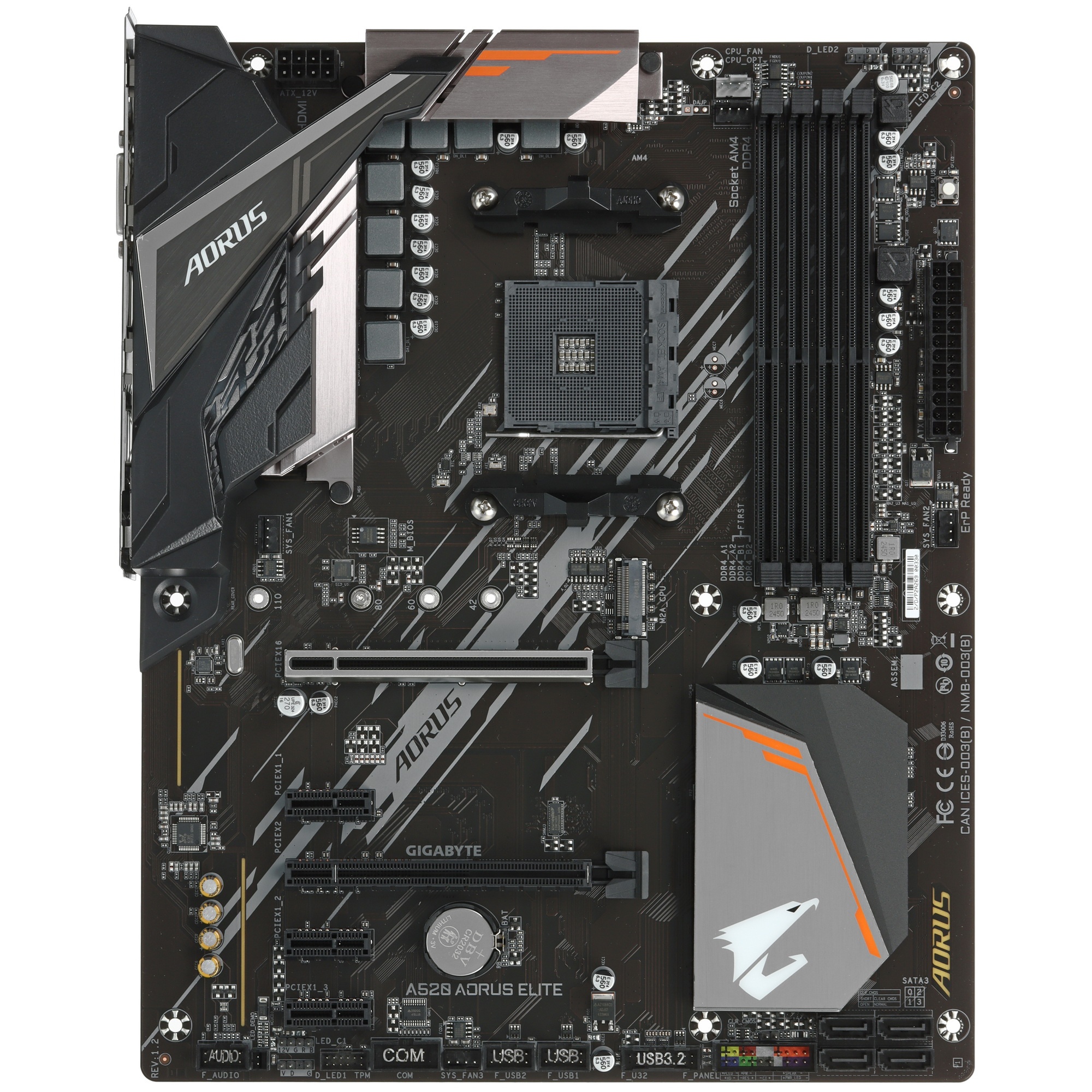 Материнская плата Gigabyte A520 AORUS ELITE, AM4, AMD A520, 4xDDR4, 4xSATA, 1xM.2, 1xPCI-E 3.0 x16,