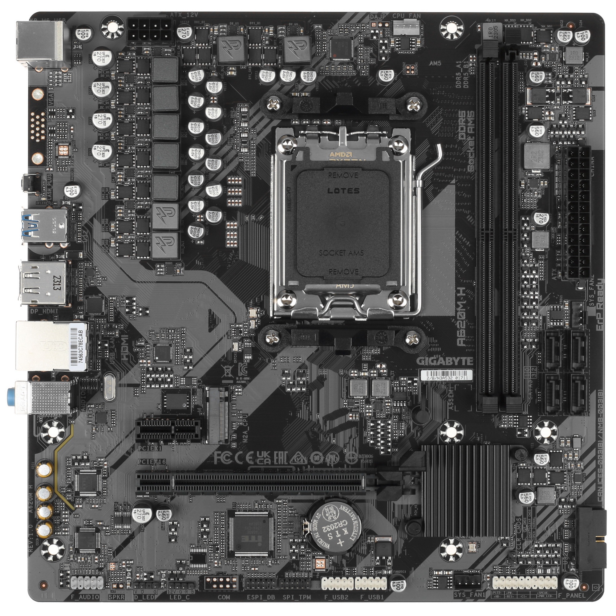 Материнская плата Gigabyte A620M H (V1.2), SocketAM5 AMD A620 2xDDR5 mATX AC`97 8ch(7.1) GbLAN RAID+