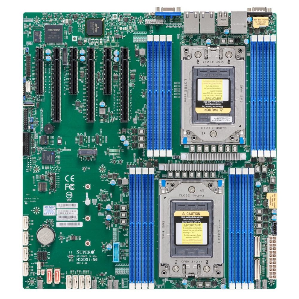 Серверная материнская плата SuperMicro H12DSI-N6-B, сокет SP3, 16xDDR4, 6xPCIe 4.0 x16, 10xSATA, M.2