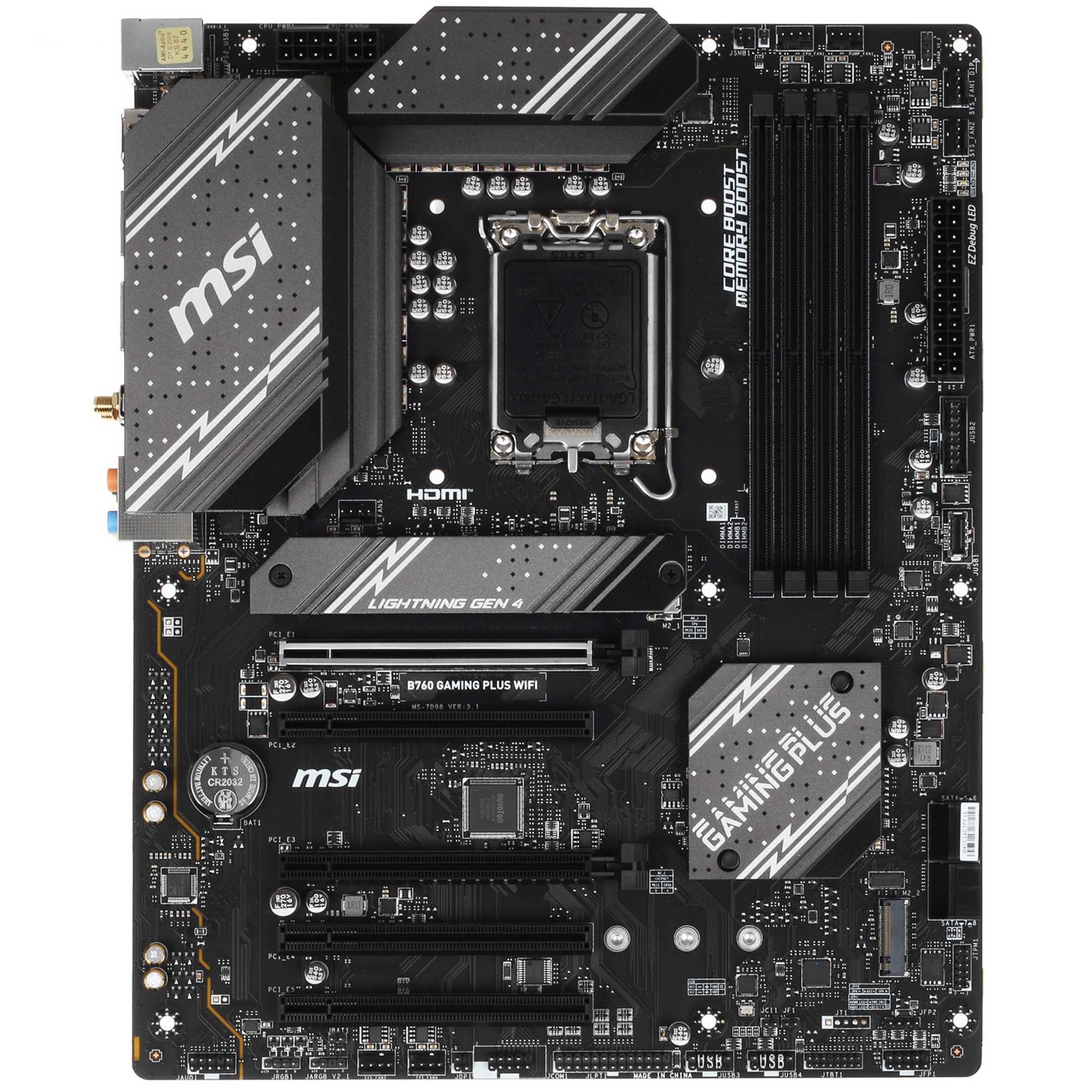 Материнская плата MSI B760 GAMING PLUS WIFI, LGA 1700, Intel B760, 4xDDR5, 4xSATA, 2xM.2, 1xPCI-E 4.