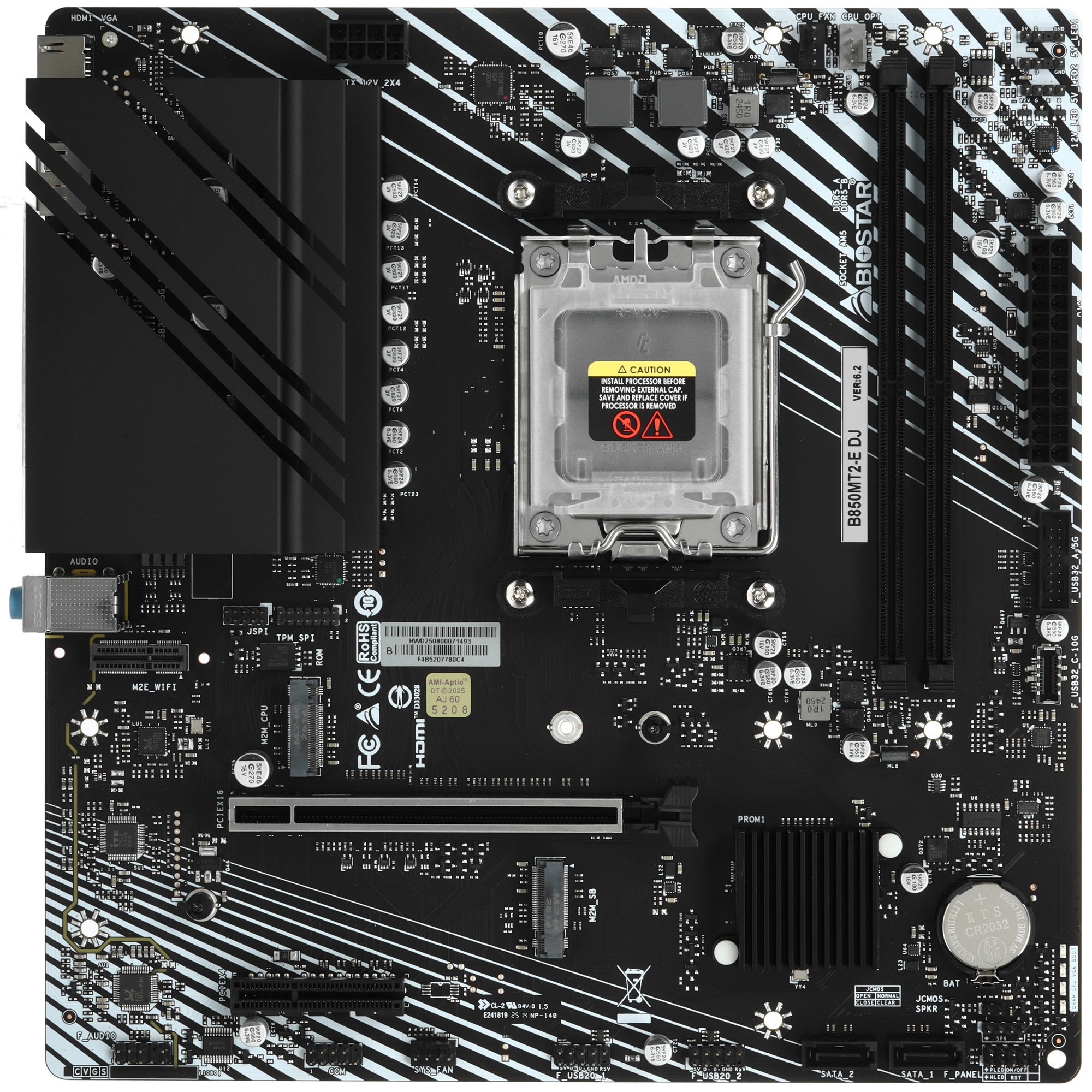 Материнская плата Biostar B850MT2-E DJ SocketAM5 AMD B850 2xDDR5 mATX AC`97 8ch(7.1) 2.5Gg RAID+HDMI