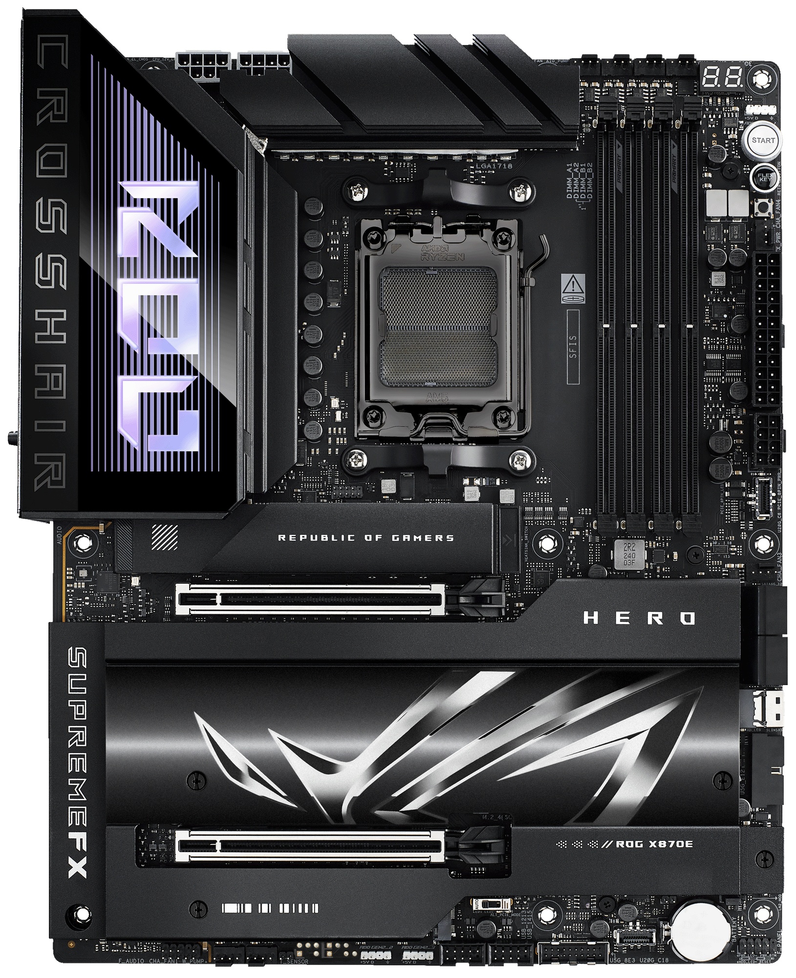 Материнская плата ASUS ROG CROSSHAIR X870E HERO, AM5, AMD X870E, 4xDDR5, 4xSATA, 5xM.2, 2xPCI-E 5.0
