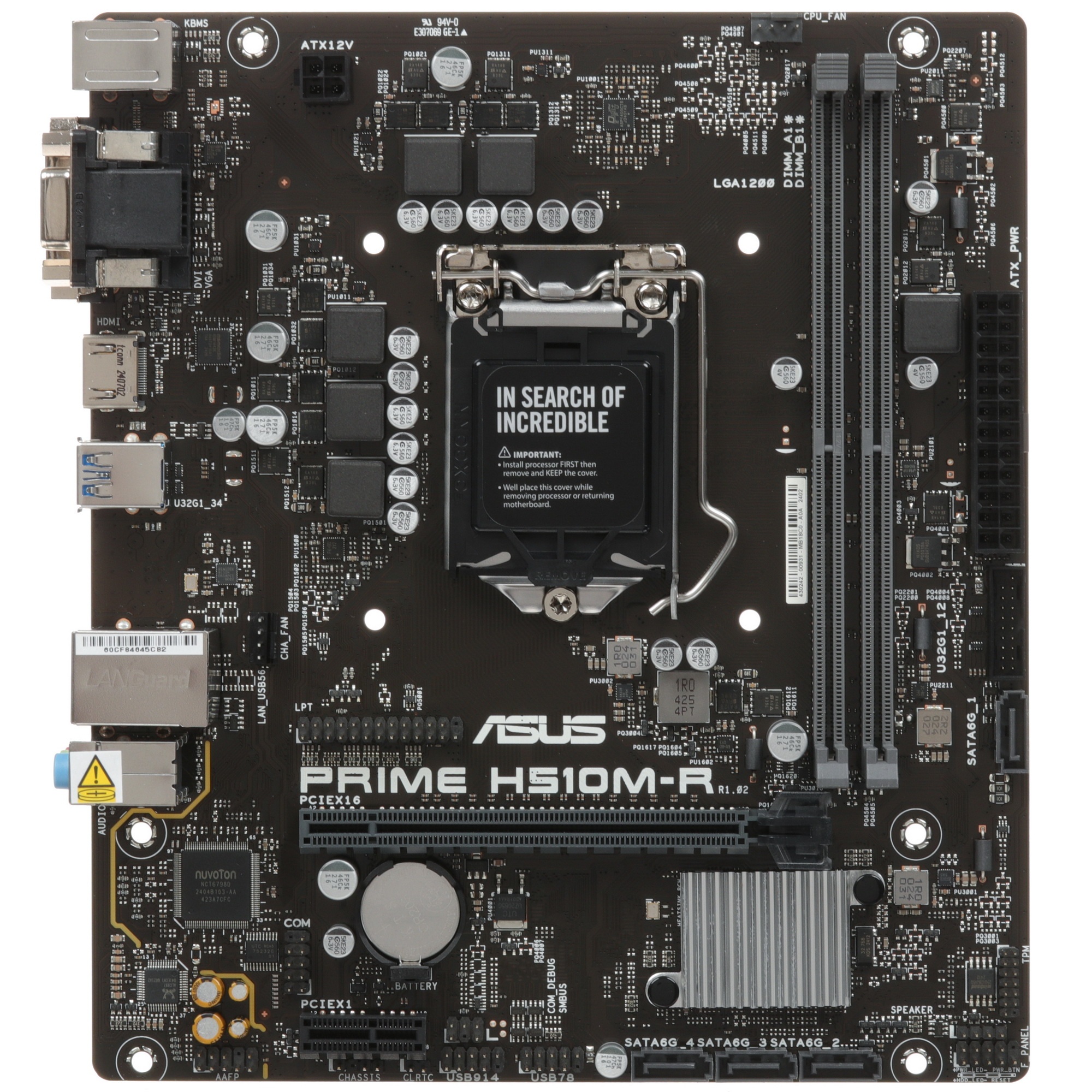 Материнская плата ASUS PRIME H510M-R-SI, LGA1200, H510, 2*DDR4, DVI+D-Sub + HDMI, SATA3, Audio, Gb L