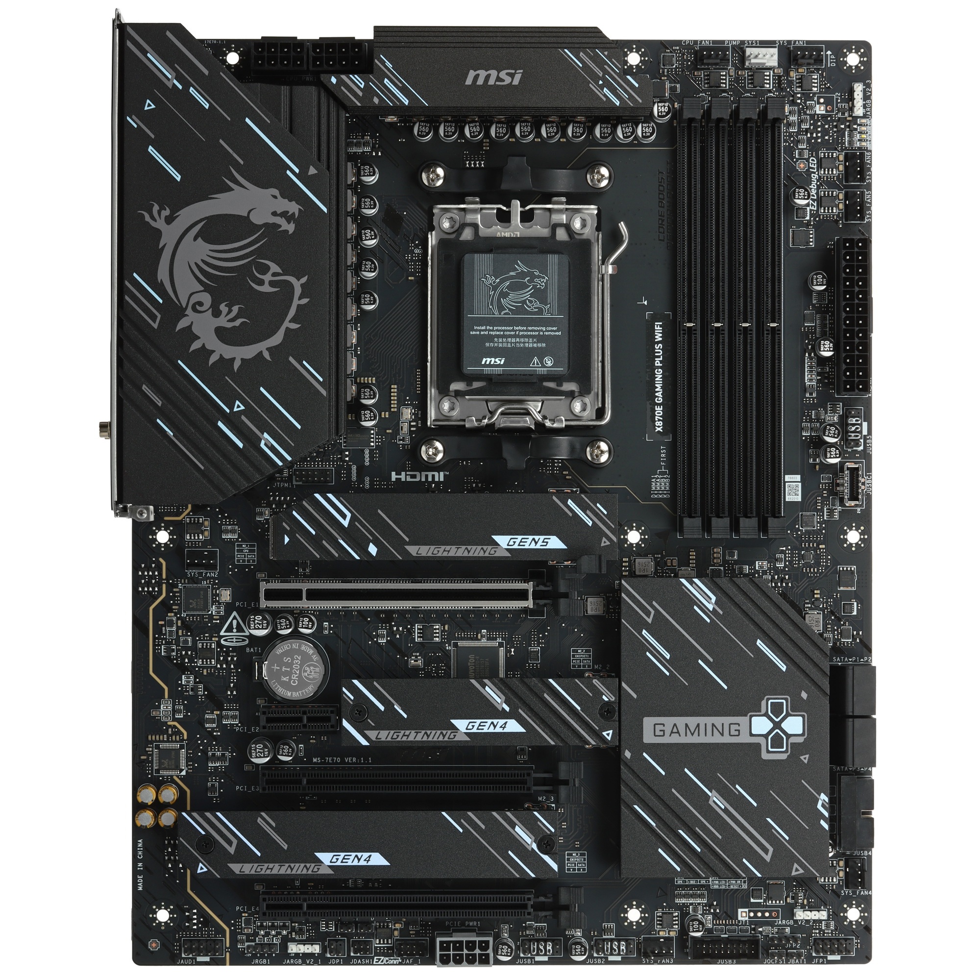 Материнская плата MSI X870E GAMING PLUS WIFI X870E, AM5, 4*DDR5, 3*PCIEx16, 1*PCIEx1, 3*M.2, 2*TypeC