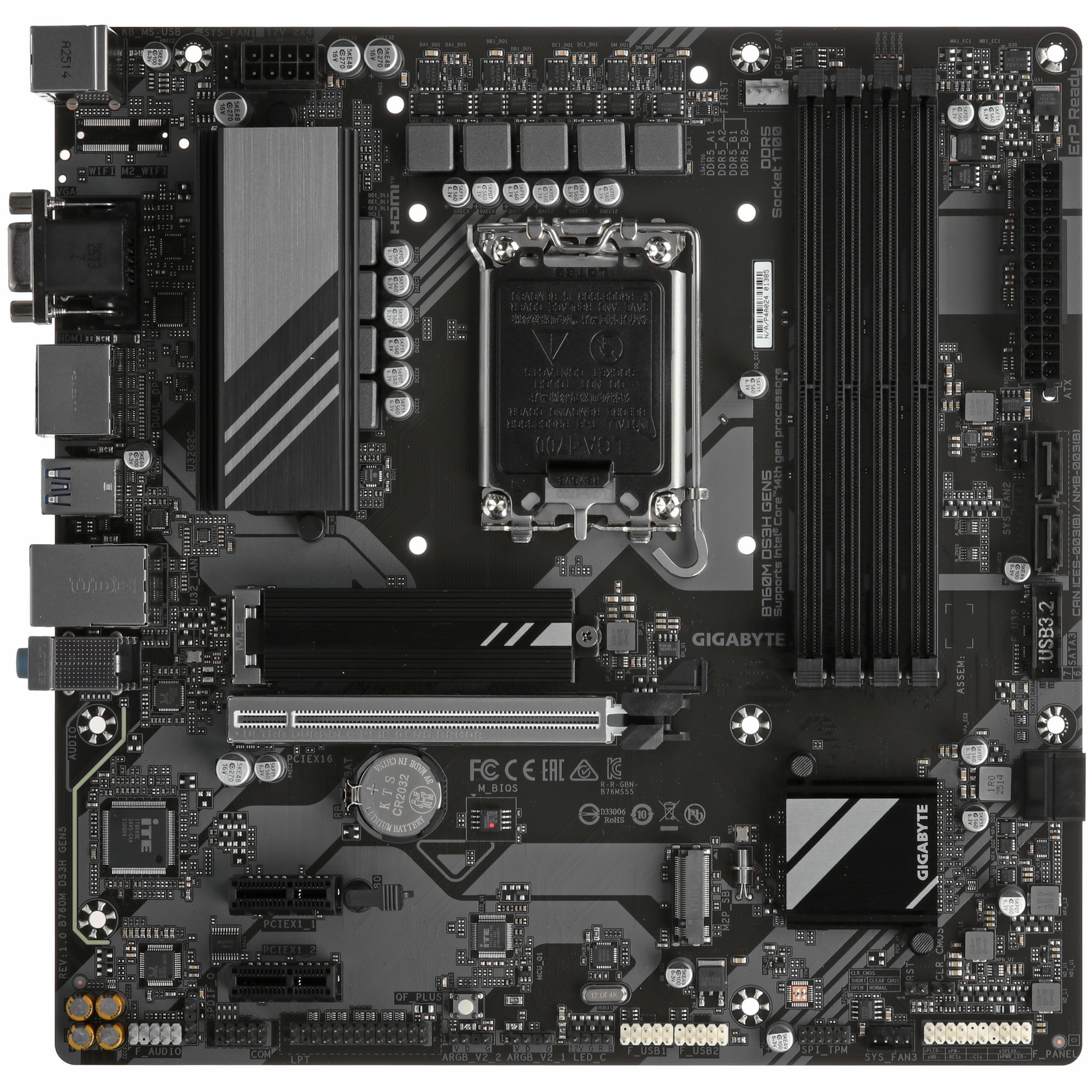 Материнская плата Gigabyte B760M DS3H GEN5 Soc-1700 Intel B760 4xDDR5 mATX AC`97 8ch(7.1) 2.5Gg RAID