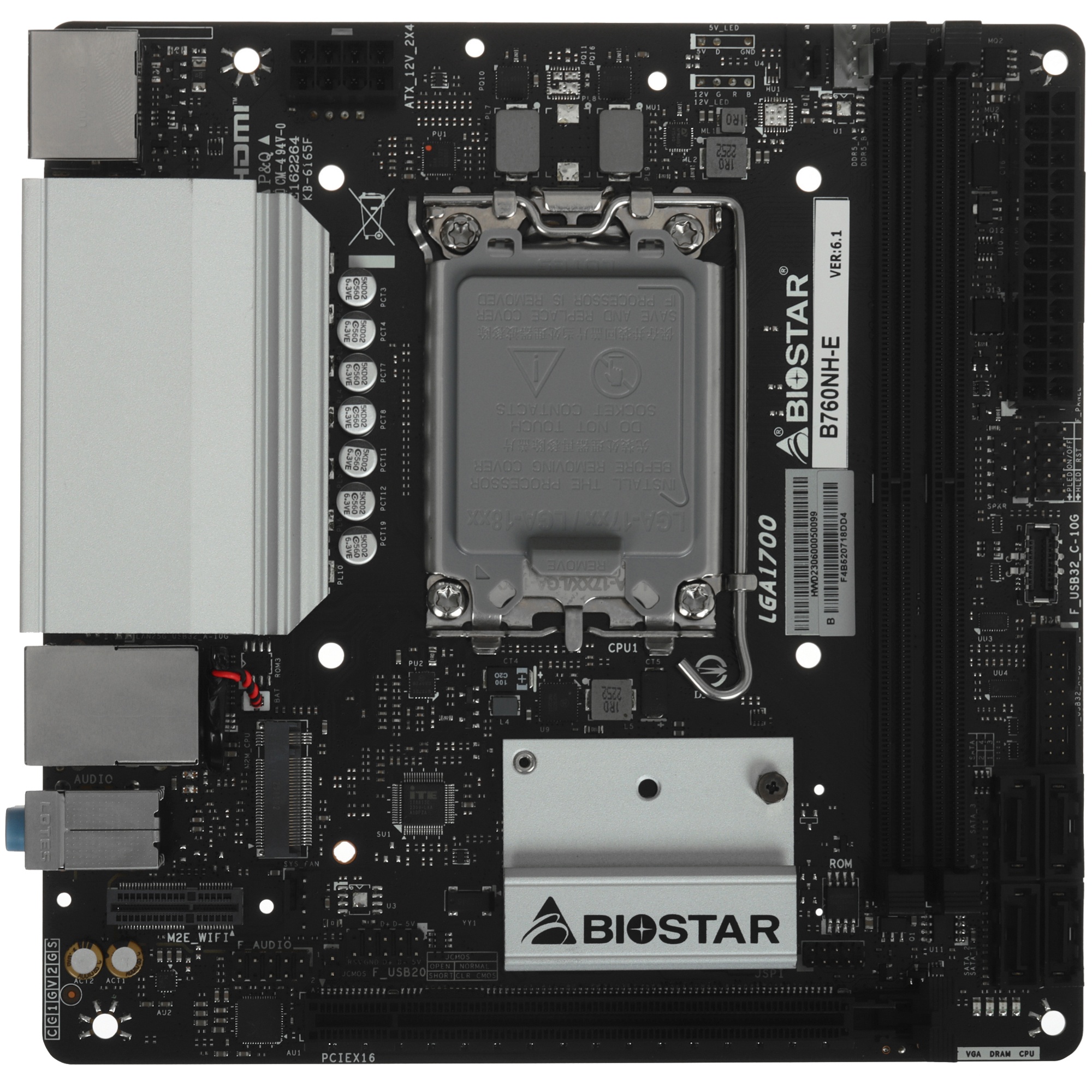 Материнская плата Biostar B760NH-E, LGA1700, Intel B760, 2xDDR5, 4xSATA, 1xM.2, 1xPCIe 5.0 x16, 1xDP