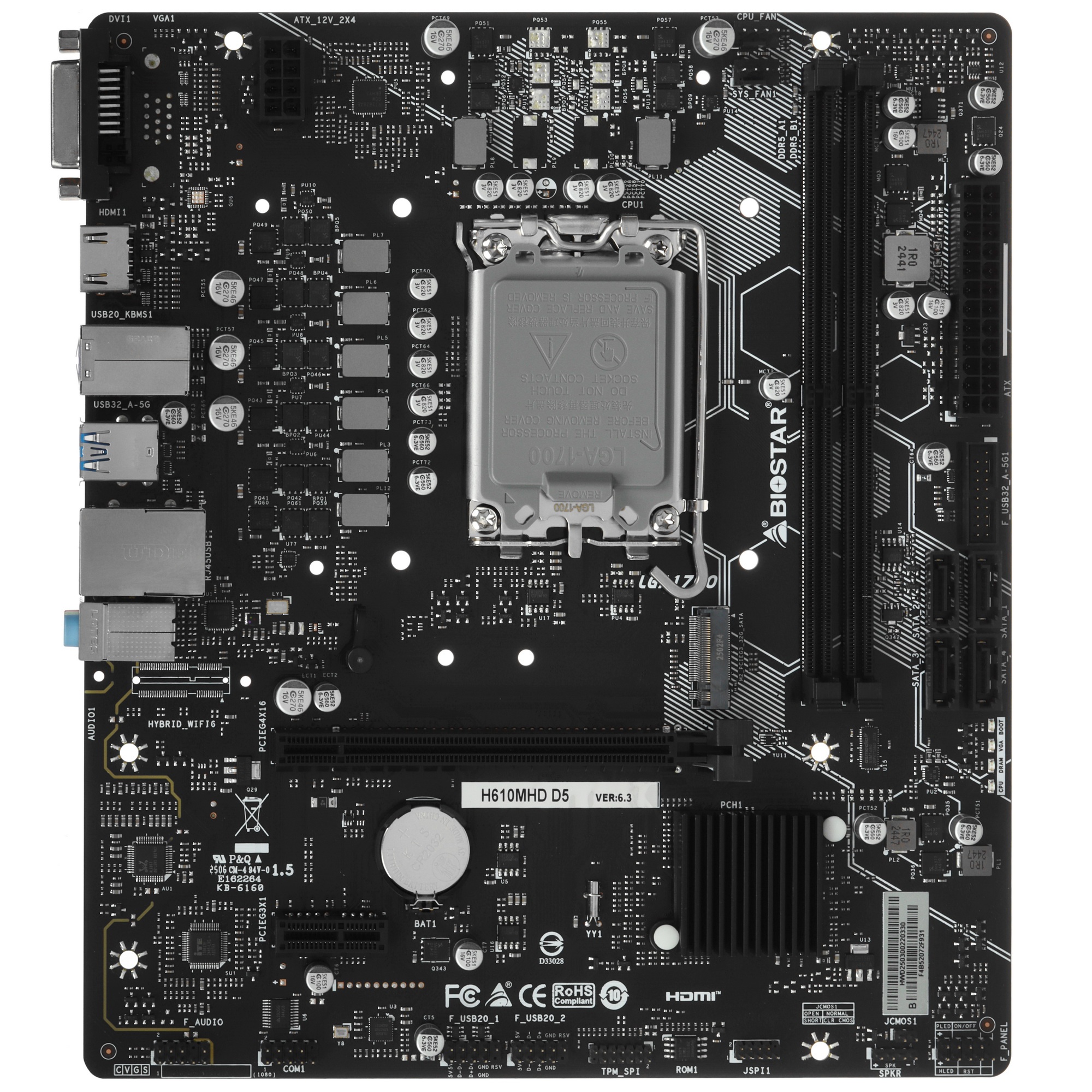 Материнская плата Biostar H610MHD D5 Soc-1700 Intel H610 mATX AC`97 8ch(7.1) GbLAN RAID+DVI+HDMI