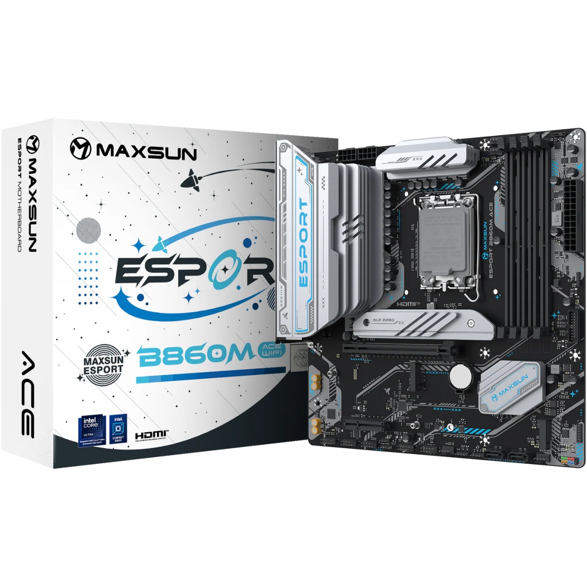 Материнская плата Maxsun MS-eSport B860M WIFI ACE B860, LGA1851, 4*DDR5, 1*PCIEx16, 1*PCIEx4, 3*M.2,