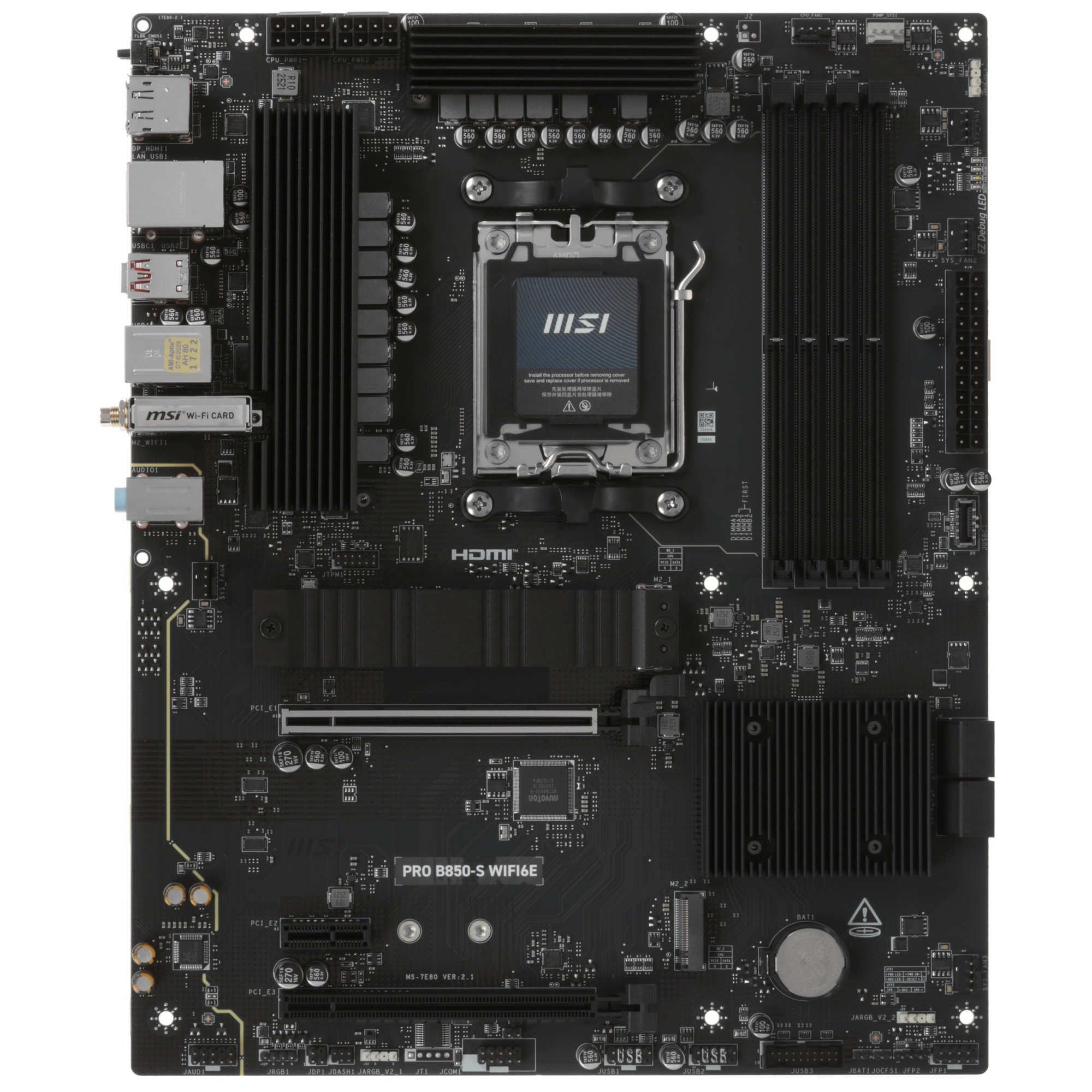 Материнская плата MSI PRO B850-S WIFI6E SocketAM5 AMD B850 4xDDR5 ATX AC`97 8ch(7.1) 2.5Gg RAID+HDMI