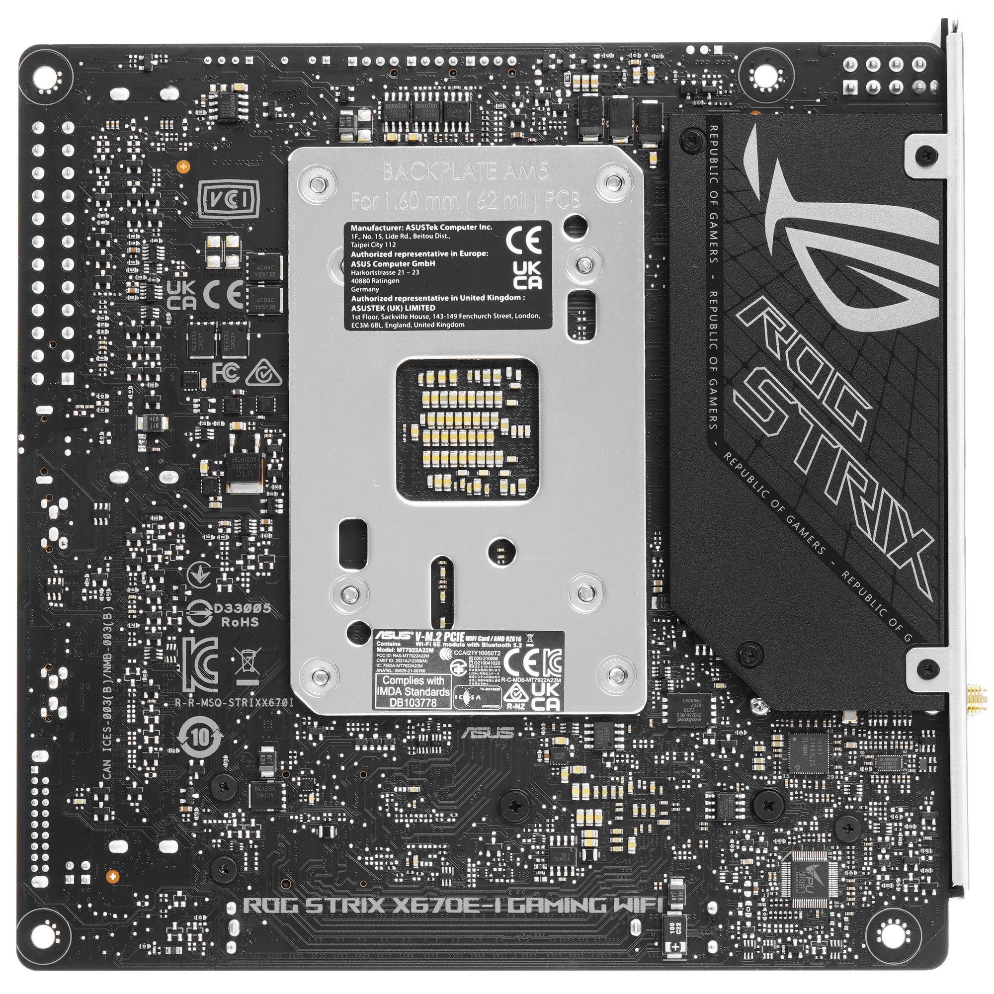 Материнская плата ASUS ROG STRIX X670E-I GAMING WIFI, AM5, AMD X670, 2xDDR5, 2xSATA, 2xM.2, 1xPCI-E