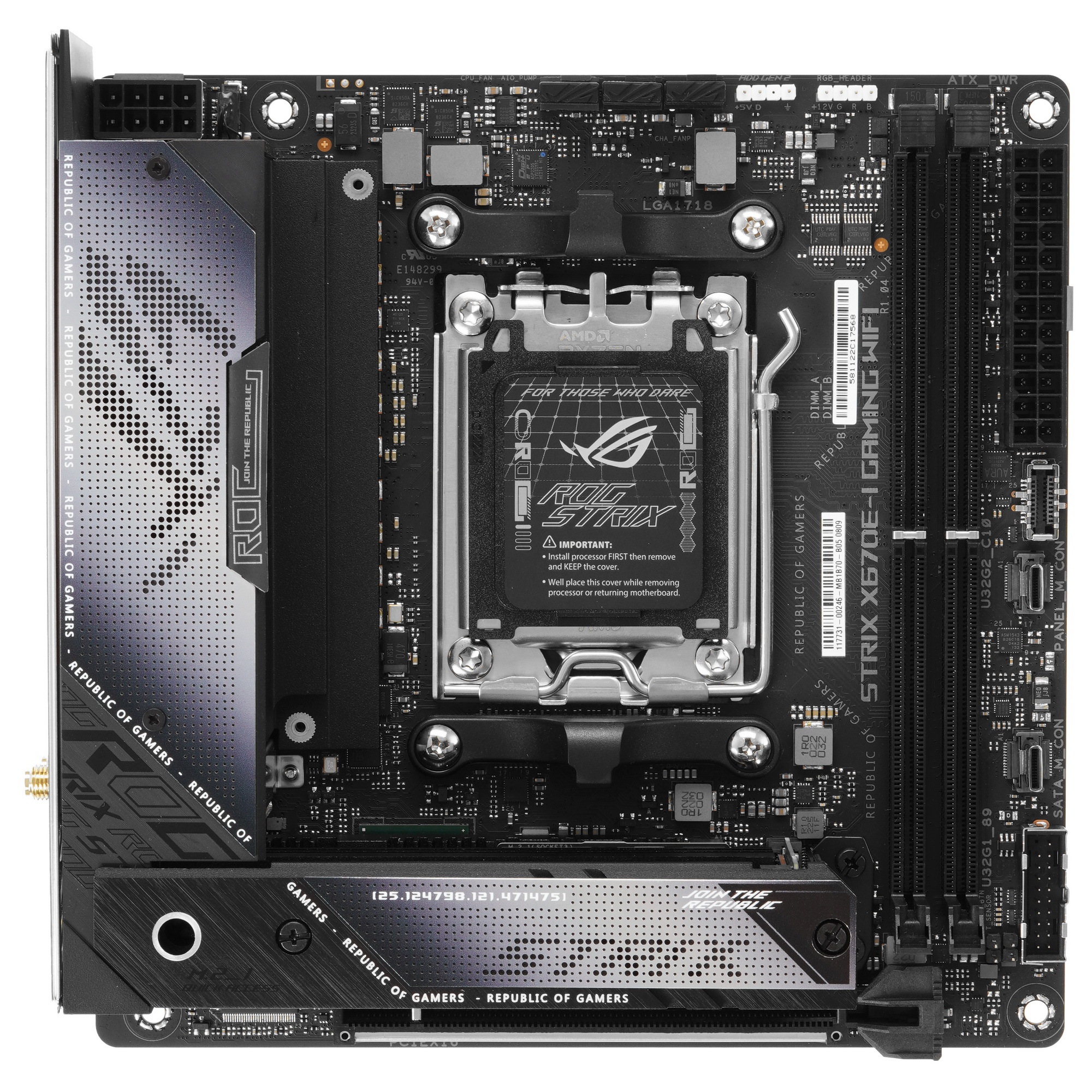 Материнская плата ASUS ROG STRIX X670E-I GAMING WIFI, AM5, AMD X670, 2xDDR5, 2xSATA, 2xM.2, 1xPCI-E