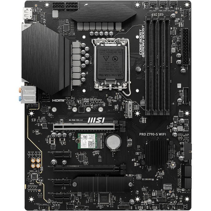 Материнская плата MSI PRO Z790-S WIFI, LGA 1700, ATX, 4xDDR5, 1xPCIe 5.0 x16, 4xM.2, 4xSATA, 1xHDMI,