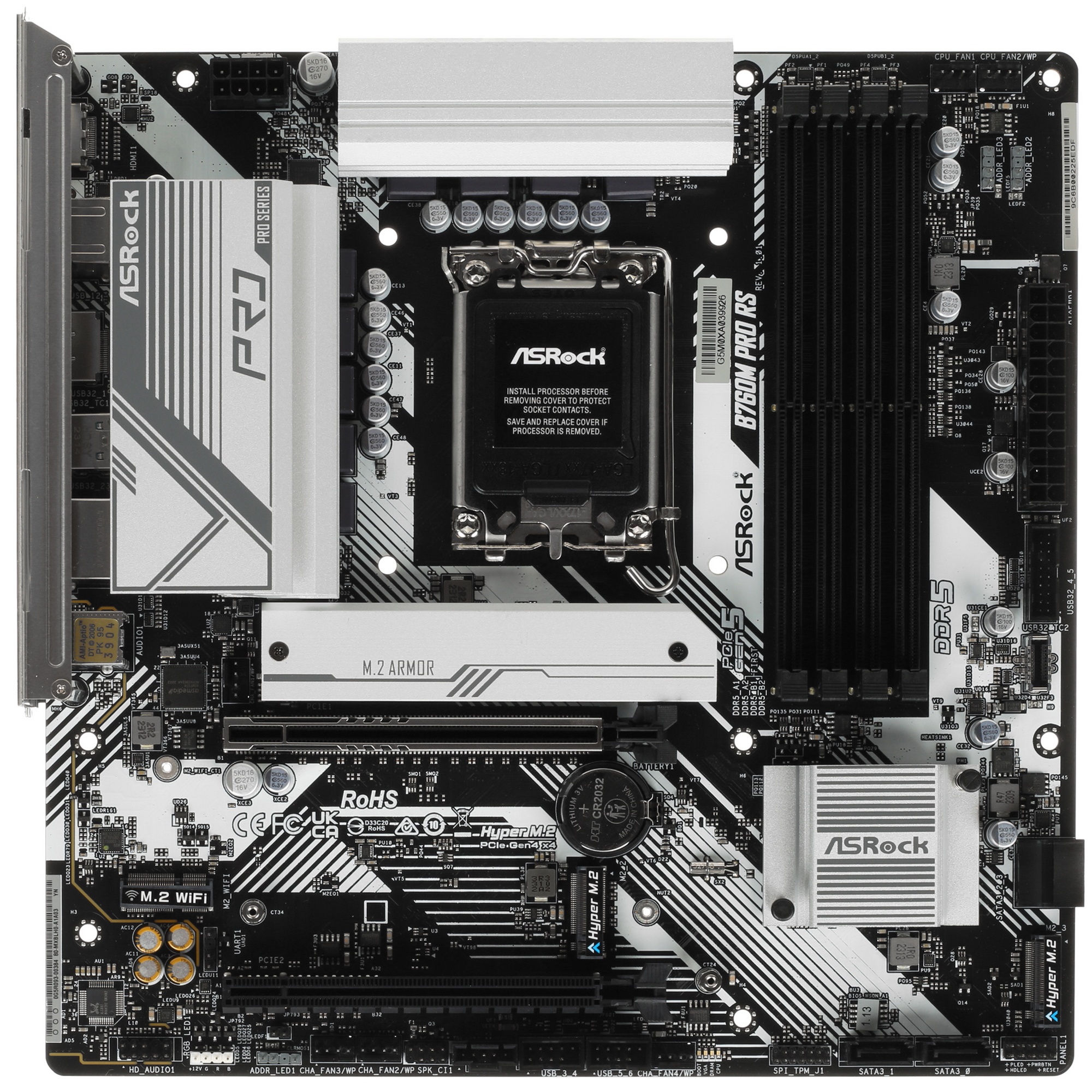 Материнская плата ASRock B760M Pro RS, Micro-ATX, LGA 1700, Intel B760, 4xDDR5, 4xSATA, 3xM.2, 1xPCI