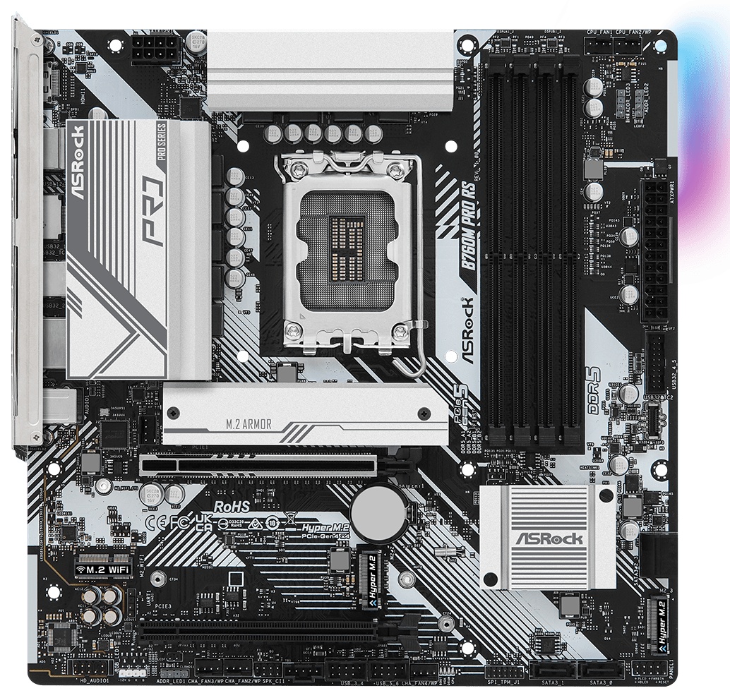 Материнская плата ASRock B760M Pro RS, Micro-ATX, LGA 1700, Intel B760, 4xDDR5, 4xSATA, 3xM.2, 1xPCI