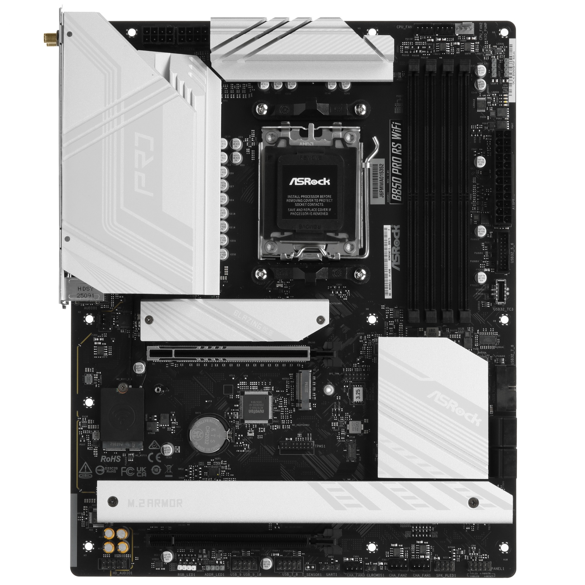 Материнская плата ASROCK B850 PRO RS WIFI, AM5, B850, 4*DDR5, 4*SATA, 4*M.2, 6*USB 2.0, 4*USB 3.2, 2
