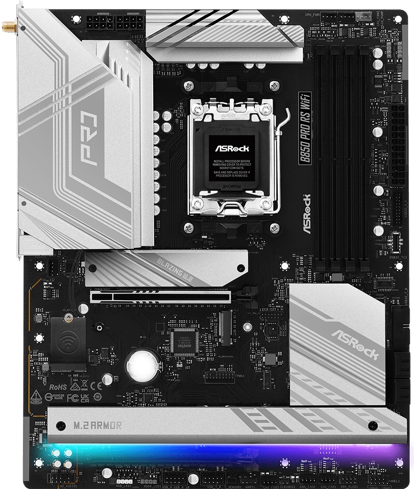 Материнская плата ASROCK B850 PRO RS WIFI, AM5, B850, 4*DDR5, 4*SATA, 4*M.2, 6*USB 2.0, 4*USB 3.2, 2