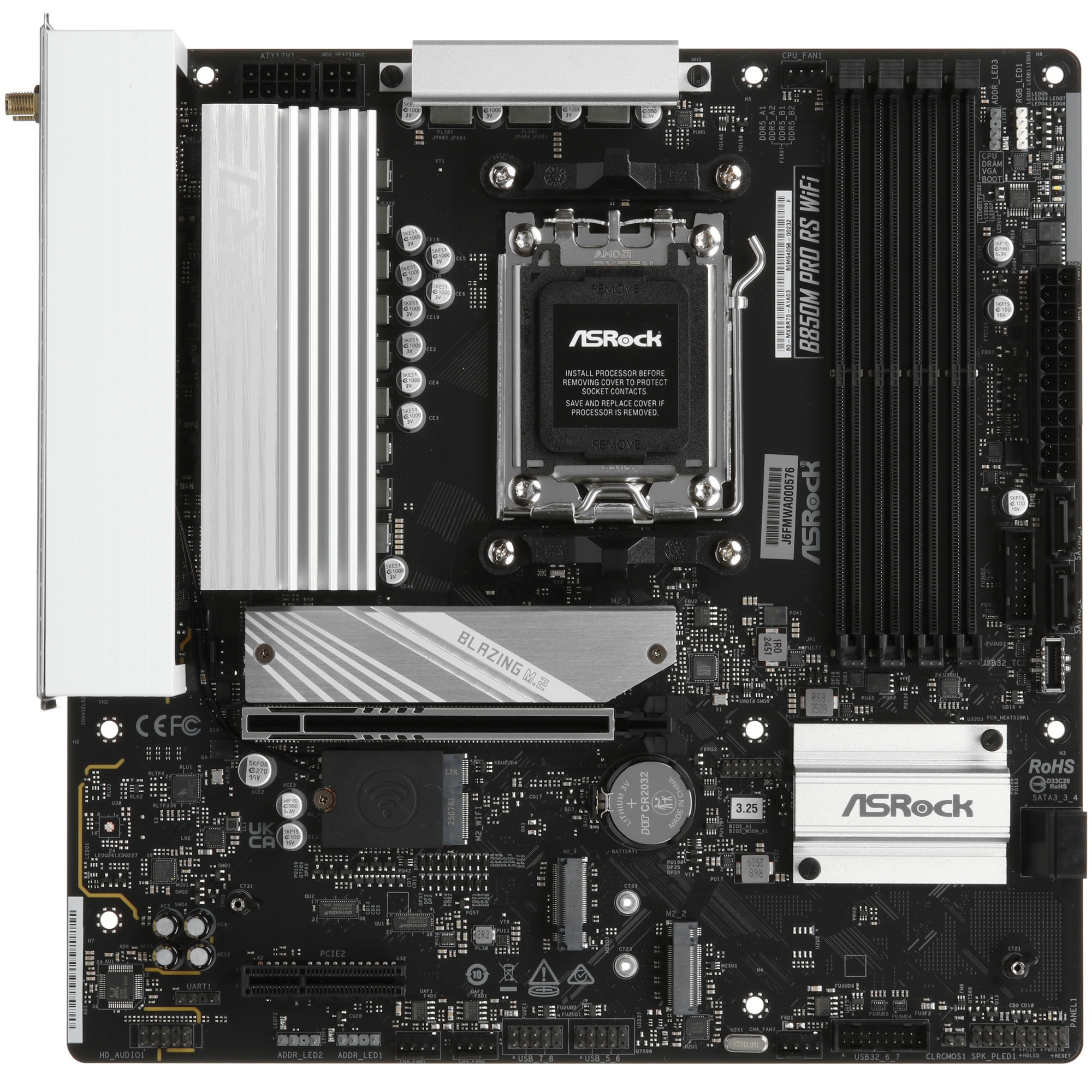 Материнская плата ASROCK B850M PRO RS WIFI, AM5, B850, 4*DDR5, 4*SATA, 3*M.2, 4*USB 2.0, 3*USB 3.2,