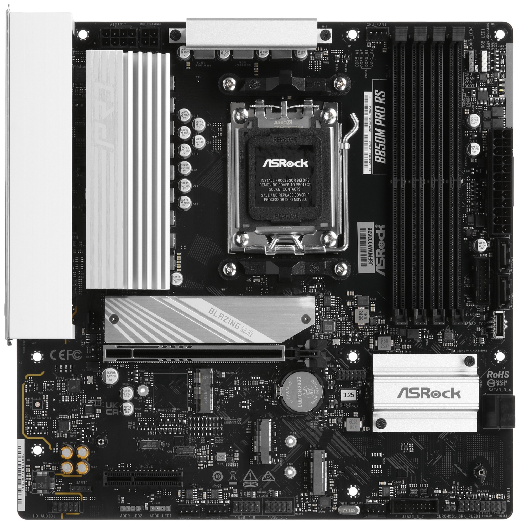 Материнская плата ASROCK B850M PRO RS, AM5, B850, 4*DDR5, 4*SATA, 3*M.2, 4*USB 2.0, 3*USB 3.2, Type-