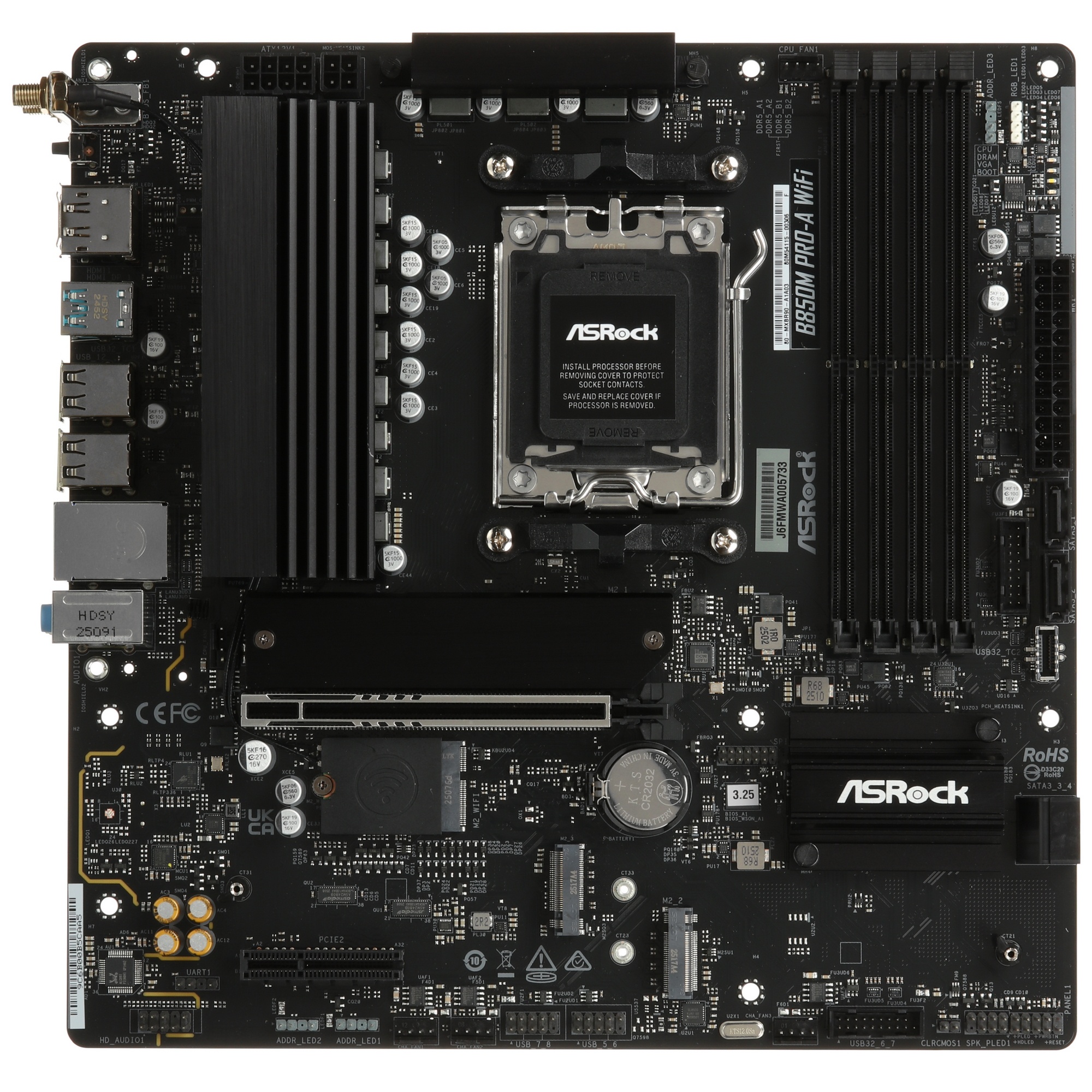 Материнская плата ASROCK B850M PRO-A WIFI, AM5, B850, 4*DDR5, 4*SATA, 4*M.2, 4*USB 2.0, 3*USB 3.2, 2