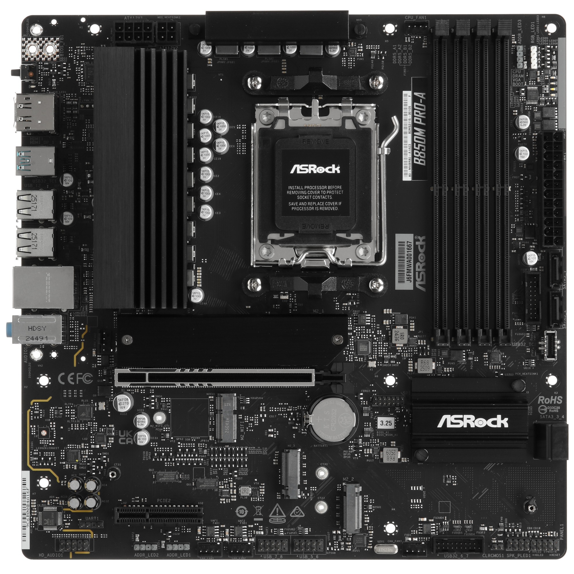 Материнская плата ASROCK B850M PRO-A, AM5, B850, 4*DDR5, 4*SATA, 4*M.2, 4*USB 2.0, 3*USB 3.2, 2*Type