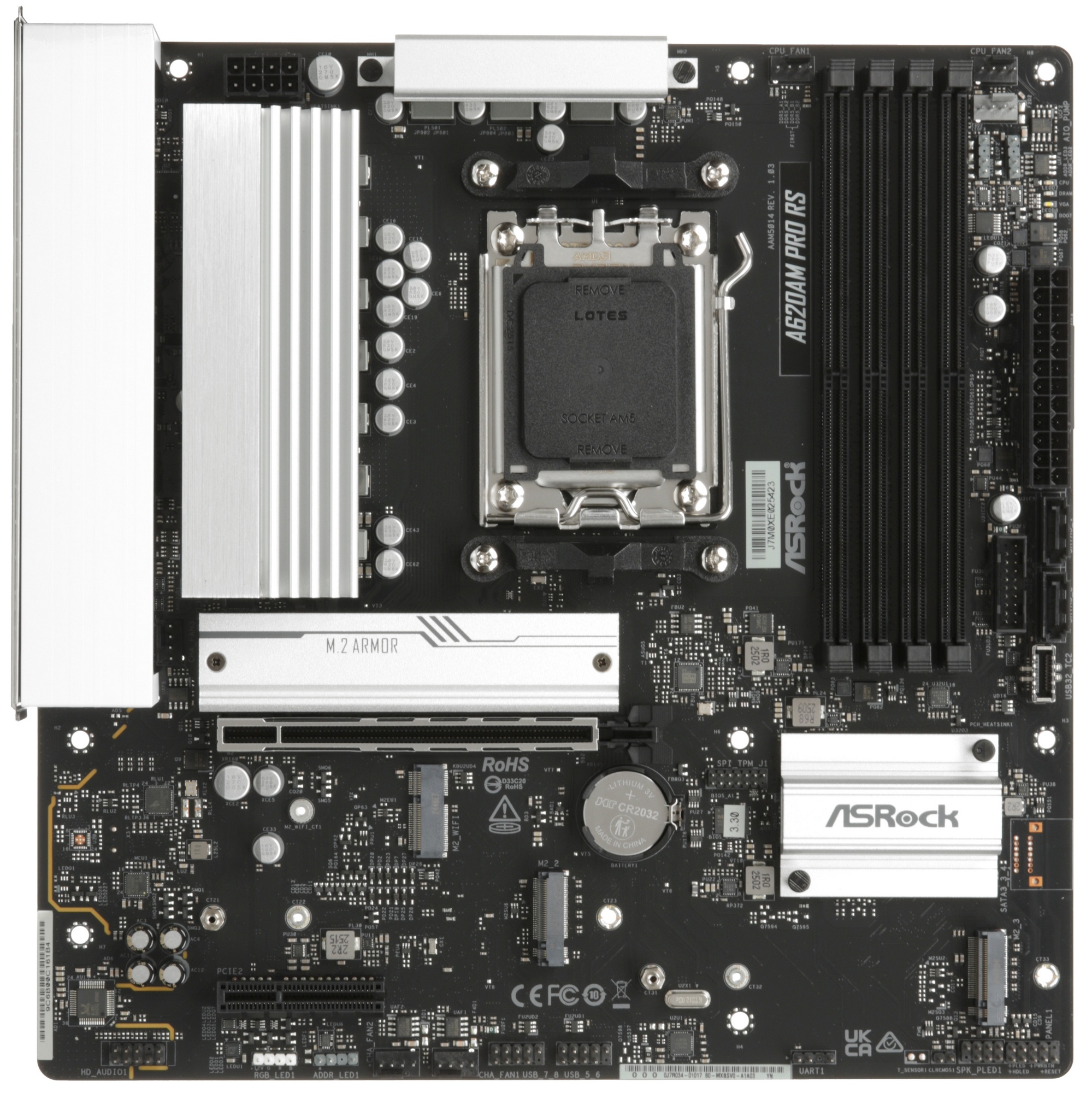 Материнская плата ASROCK A620AM Pro RS, AM5, AMD A620, 4xDDR5, 2xSATA, 3xM.2, 1xPCIe 4.0 x16, 1xPCIe