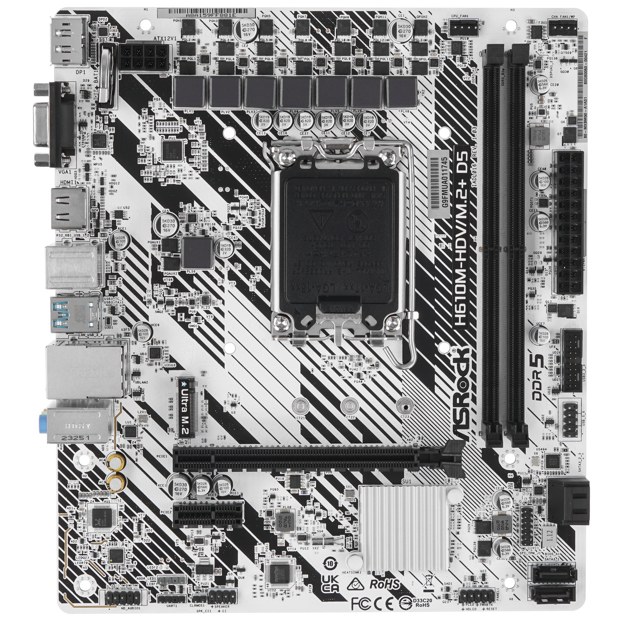 Материнская плата ASRock H610M-HDV/M.2+ D5, LGA 1700, Intel H610, 2xDDR5, 4xSATA, 1xM.2, 1xPCI-E 4.0