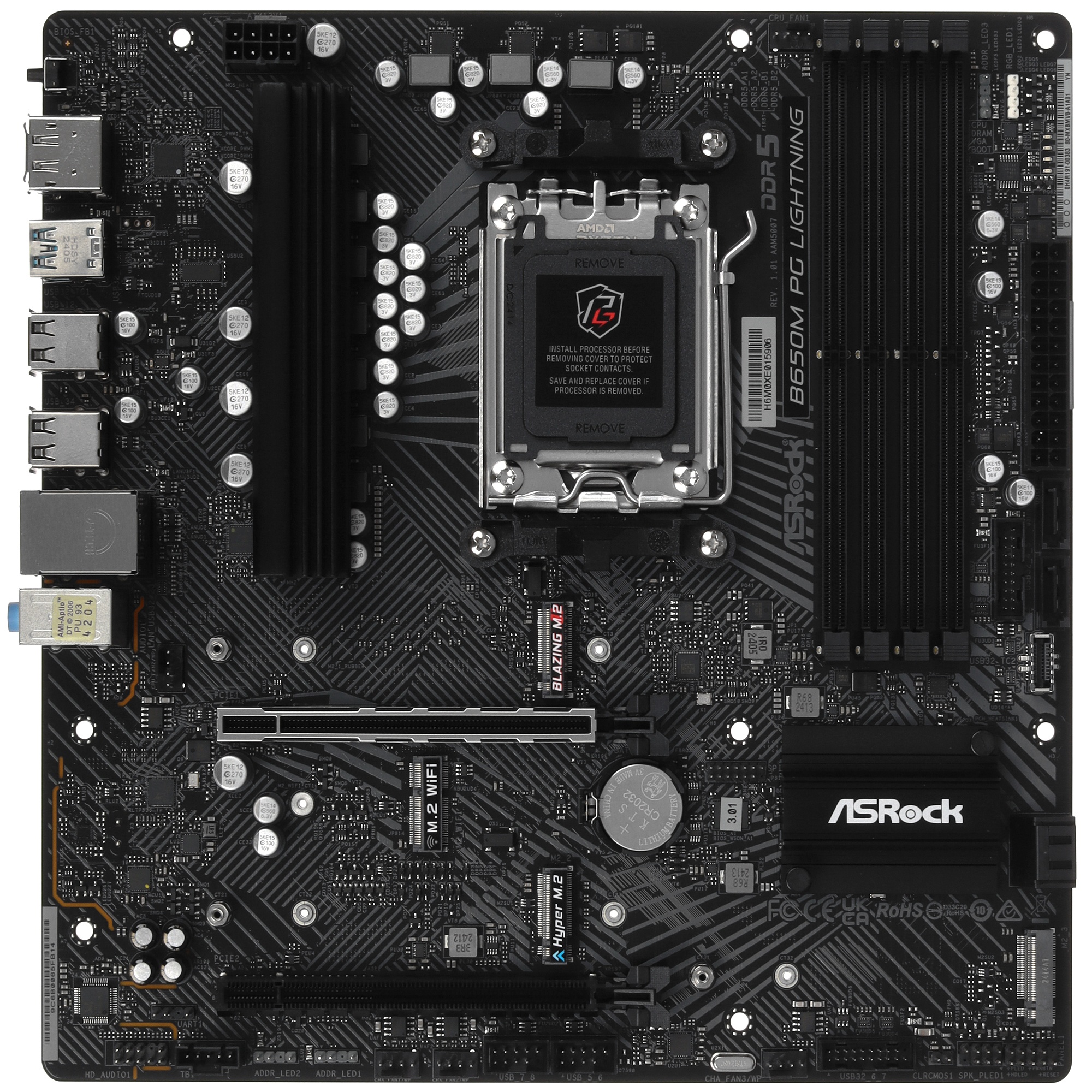 Материнская плата ASRock B650M PG Lightning, AM5, AMD B650, 4xDDR5, 4xSATA, 3xM.2, 1xPCIe 3.0 x4, 1x