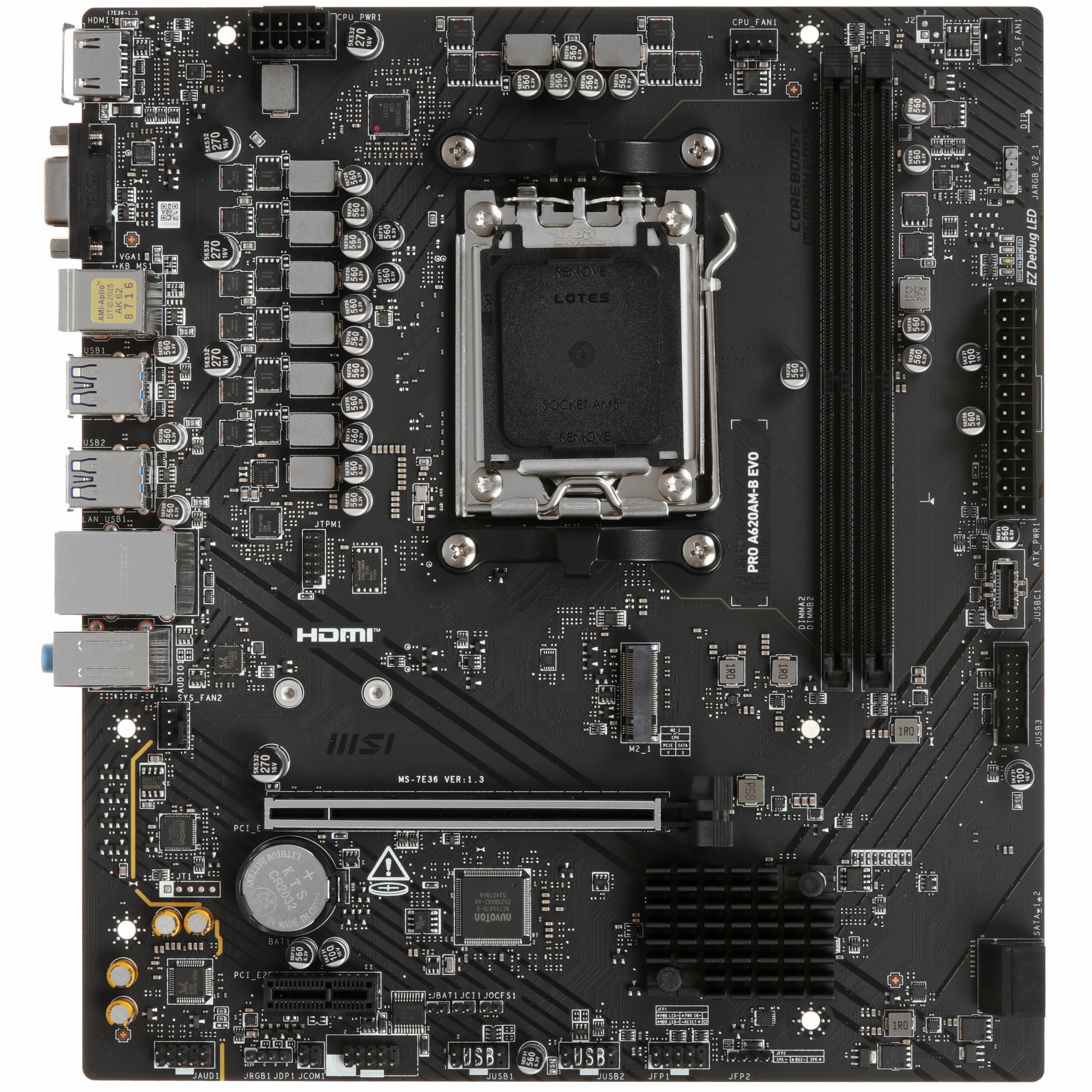 Материнская плата MSI PRO A620AM-B EVO A620, AM5, 2*DDR5, 1*PCIEx16, 1*PCIEx1, 1*M.2, 1*TypeC, 6*USB