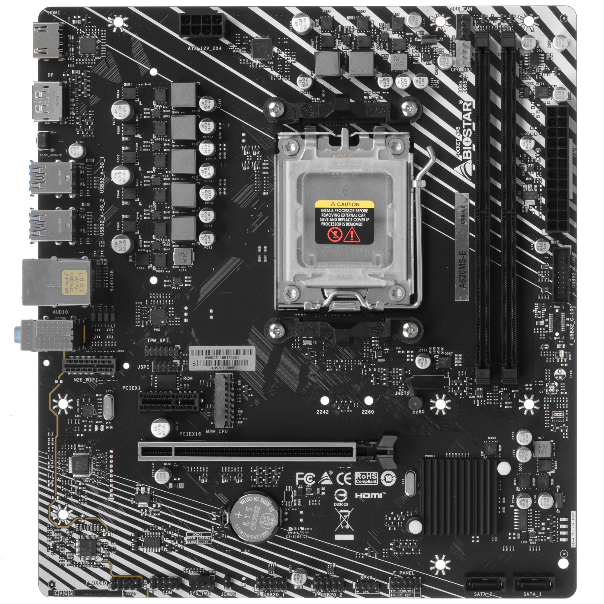 Материнская плата Biostar A620MS-E Socket AM5 AMD A620A 2xDDR5 mATX AC`97 8ch(7.1) GbLAN RAID+HDMI+D