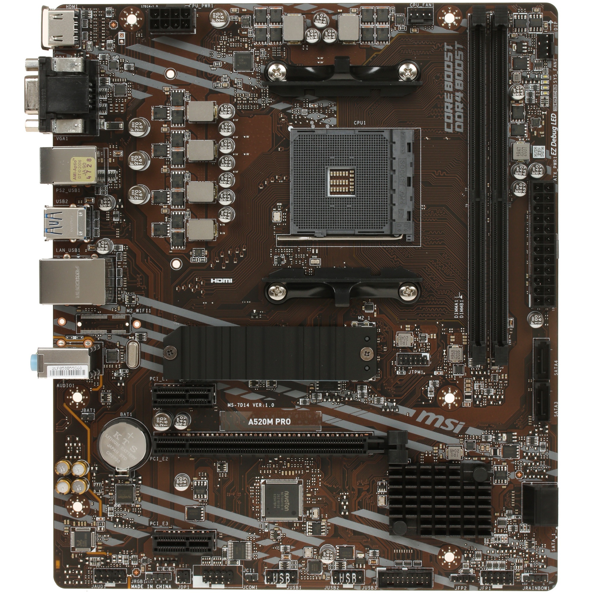 Материнская плата MSI A520M PRO, AM4, AMD A520, 2xDDR4, 4xSATA, 1xM.2, 1xPCIe 3.0 x16, 1xDVI-D, 1xHD