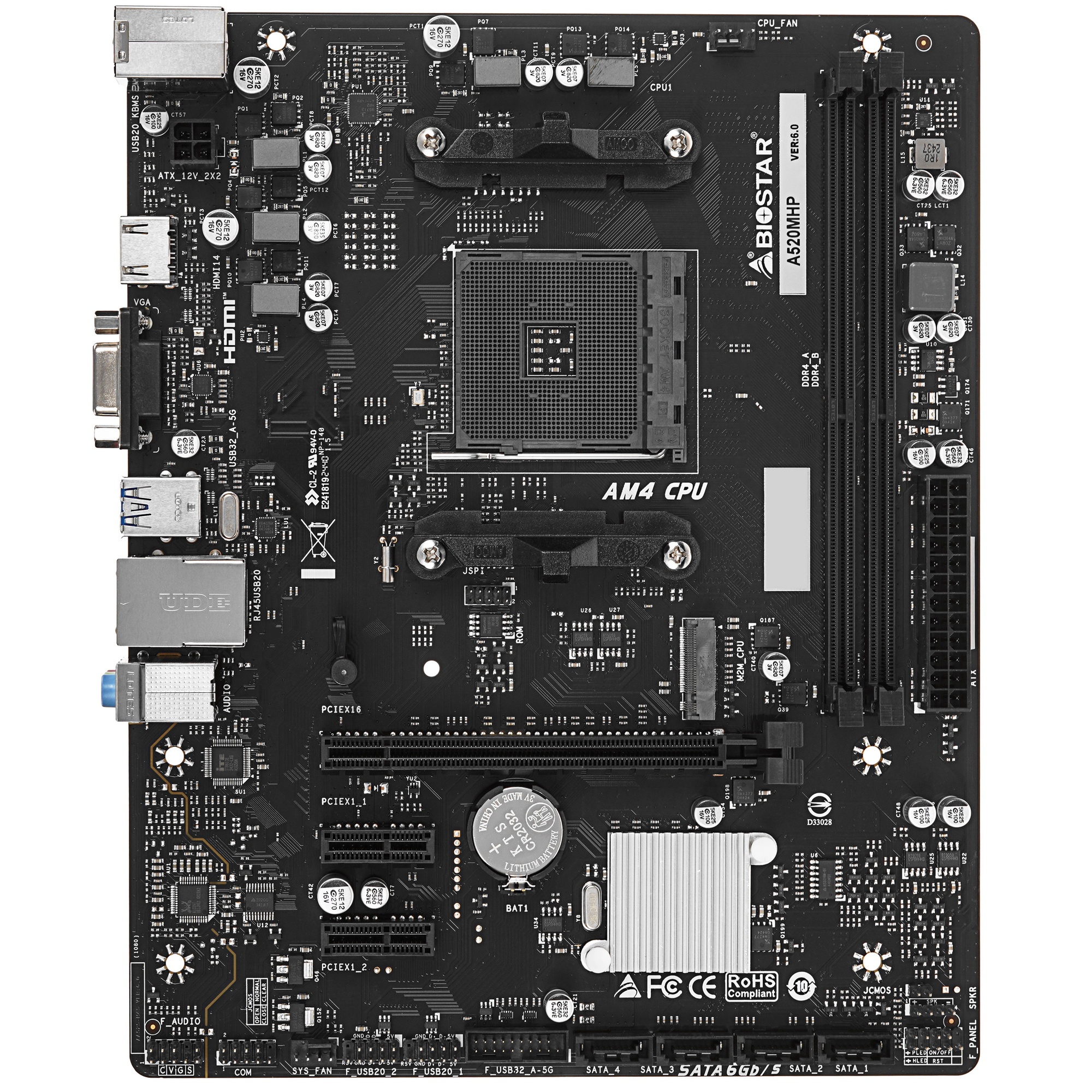 Материнская плата Biostar A520MHP, AM4, AMD A520, 2xDDR4, 4xSATA, 1xM.2, 1xPCI-E 3.0 x16, 2xPCI-E x1