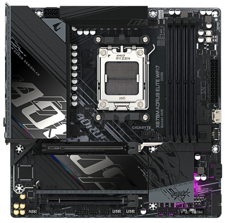 Материнская плата Gigabyte X870M AORUS ELITE WIFI7, AM5, AMD X870, 4xDDR5, 4xSATA, 4xM.2, 1xPCIe 5.0
