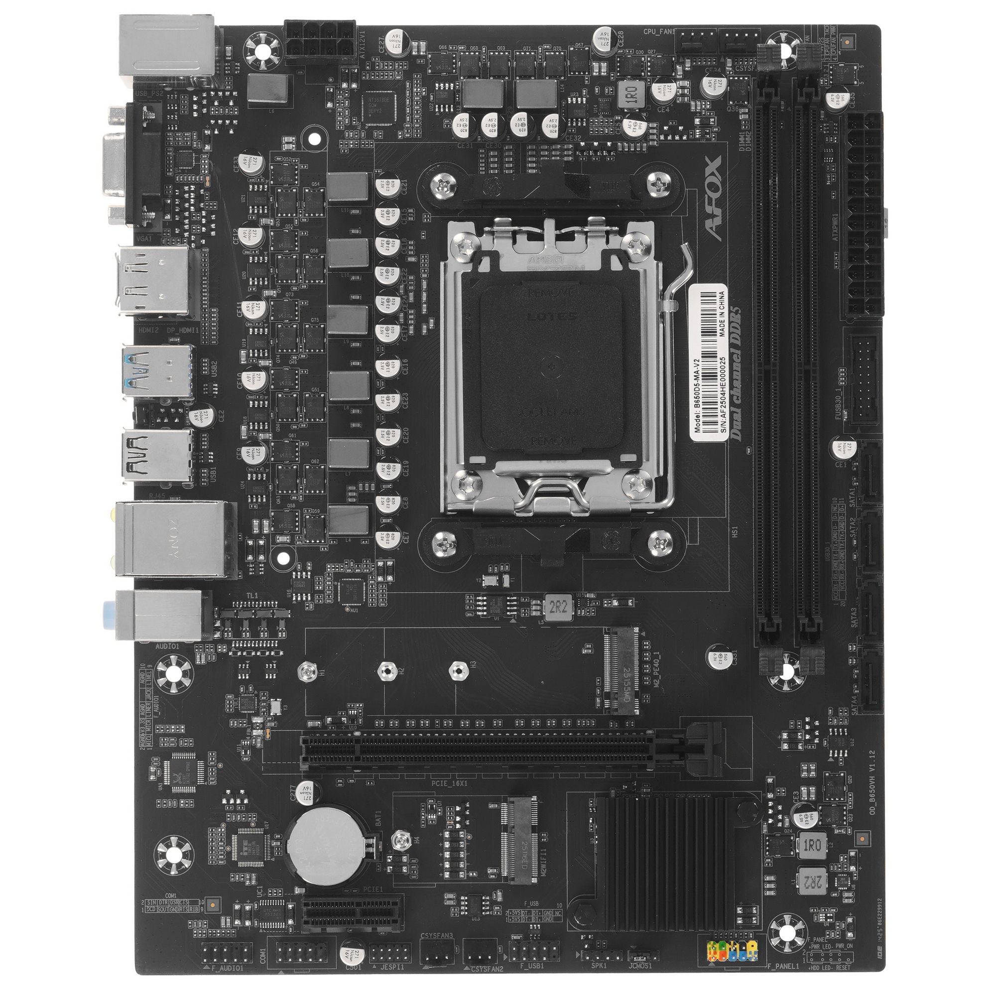 Материнская плата AFOX B650D5-MA-V2, AM5, AMD B650, 2xDDR5, 4xSATA, 1xM.2, 1xPCIe 4.0 x16, 1xPCIe x1